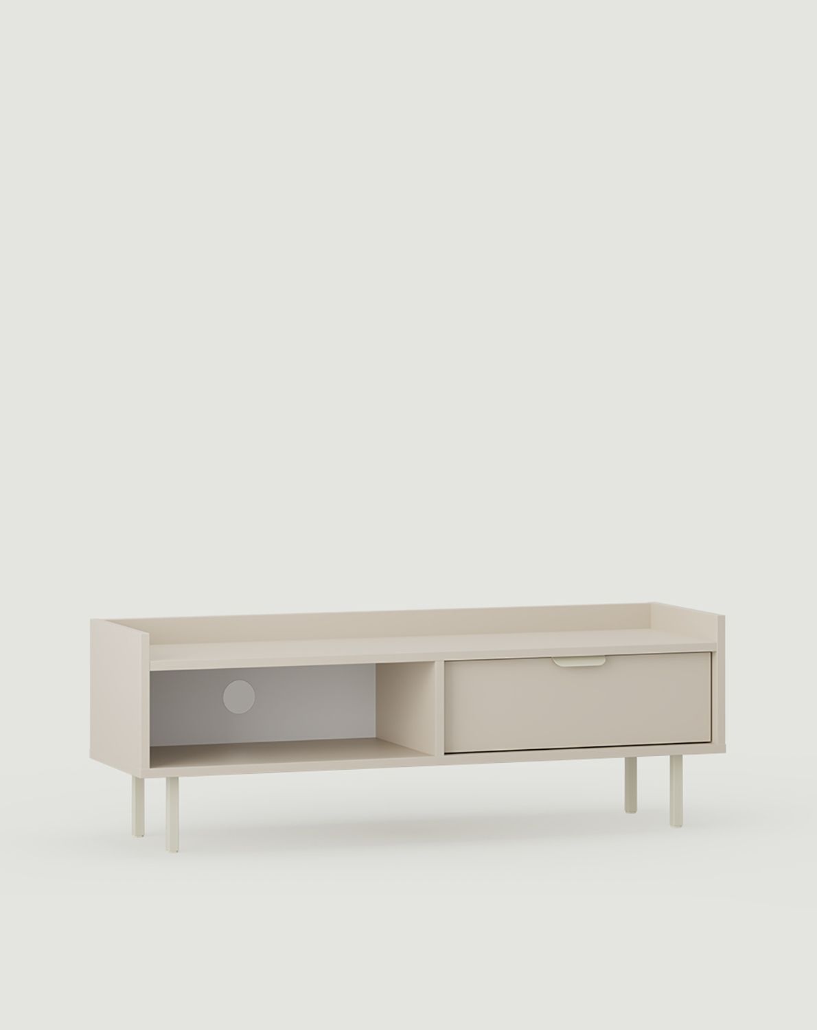 SIGI S1TV2 niedriger RTV-Schrank
Farbe: Wrapping Cashmere
Bein: Milky Way
Griff: LAYERS 110 Milky Way