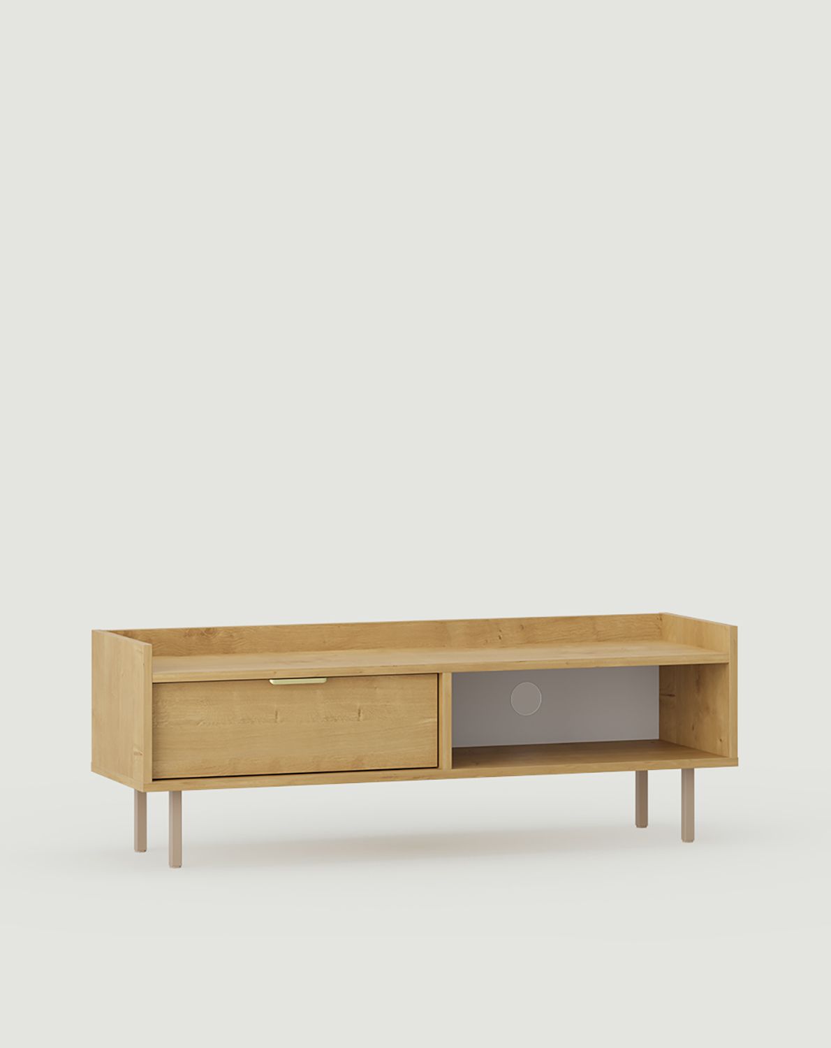 SIGI S1TV3 niedriger RTV-Schrank
Farbe: Eiche Hamilton
Beine: Cappuccino
Griff: LING Gold
