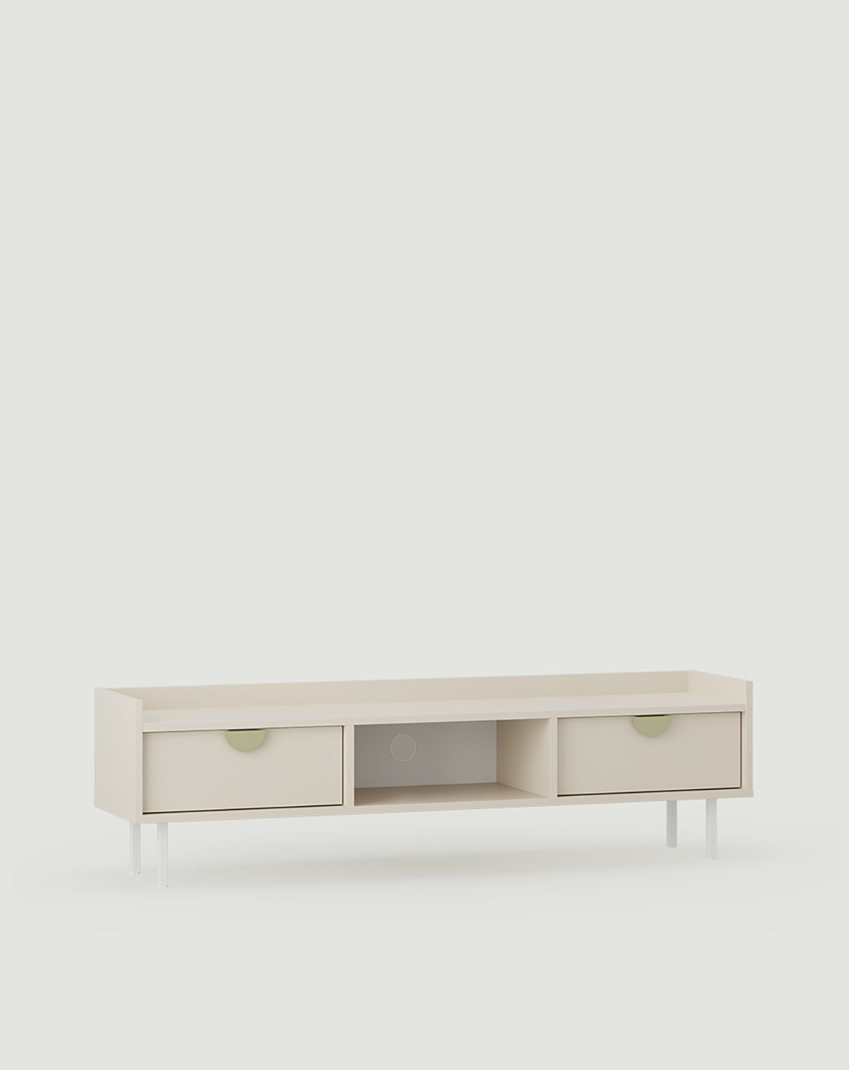 Niedriger RTV-Schrank SIGI S3TV2
Farbe: Champagnerbeige
Fuß: Weiß
Griff: RIND-Griff Gold