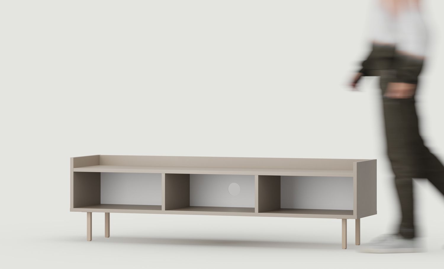 SIGI S3TV3 niedriger RTV-Schrank
Farbe: Esche Weiß Lehm
Fuß: Cappuccino
