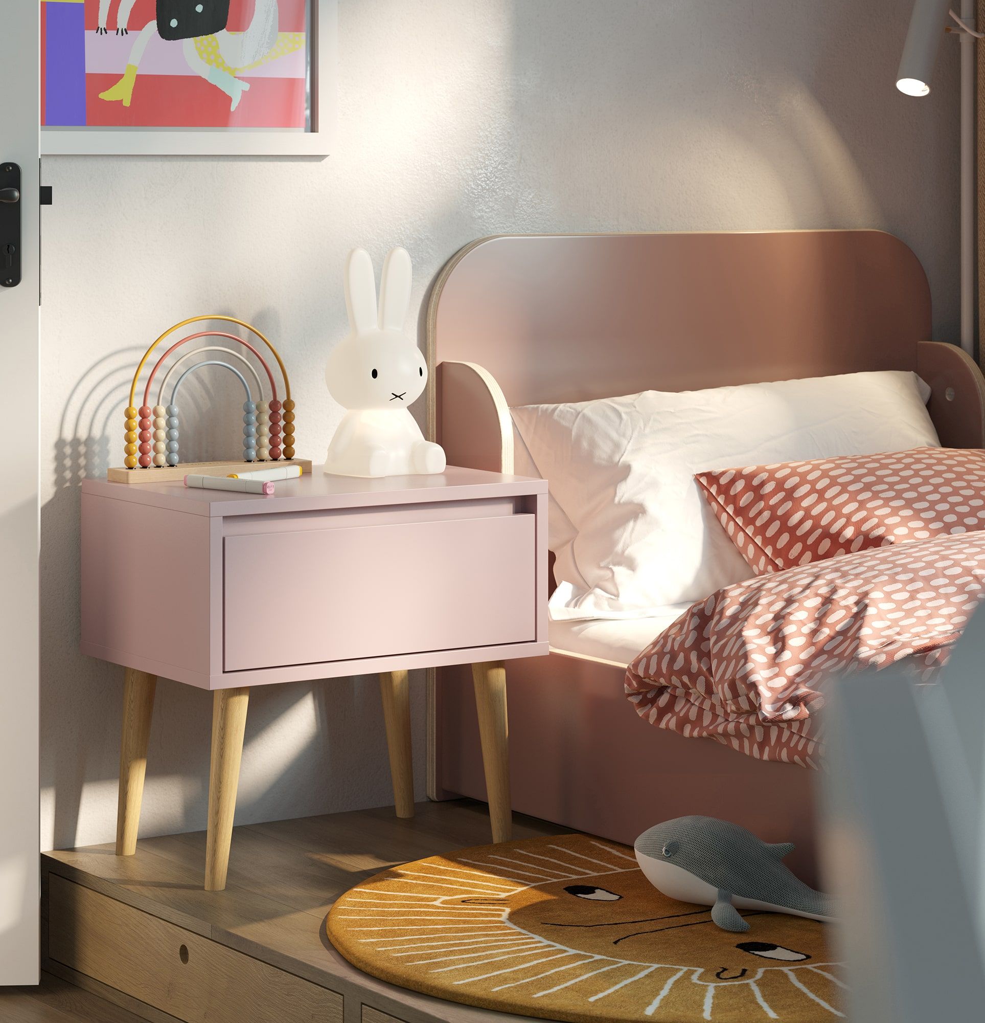 Nachttisch FENRIS SNF01
Farbe: Antique Rose
Beine: Walnuss Eiche geölt