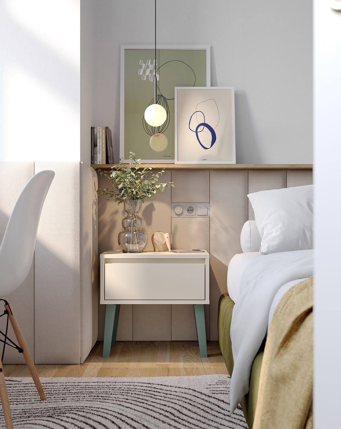 Nachttisch FENRIS SNF01
Farbe: Milky Way
Beine: Trapez Buche Sea Green