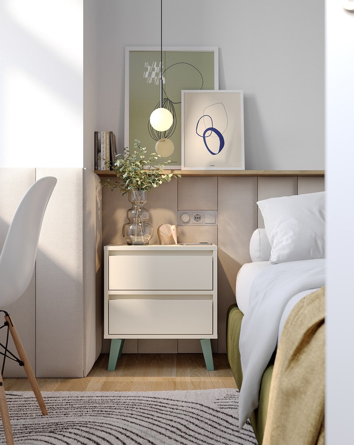 Nachttisch FENRIS SNF02
Farbe: Milky Way
Beine: Trapez Buche Sea Green