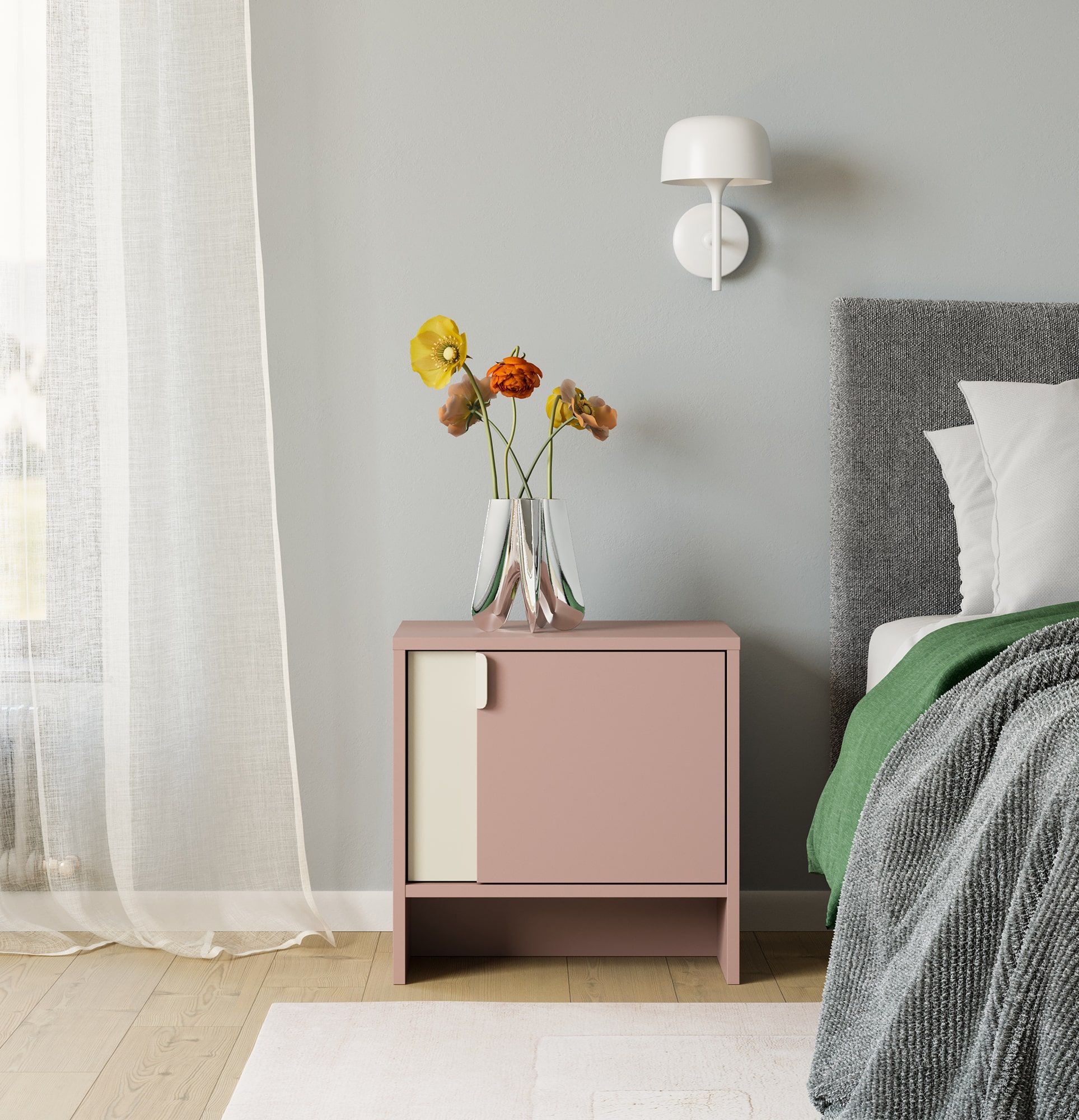 LAYERS Nachttisch LAY25
Farbe: Antique Rose
Farbe der Front: Milky Way
Griff: LAYERS 110 Milky Way