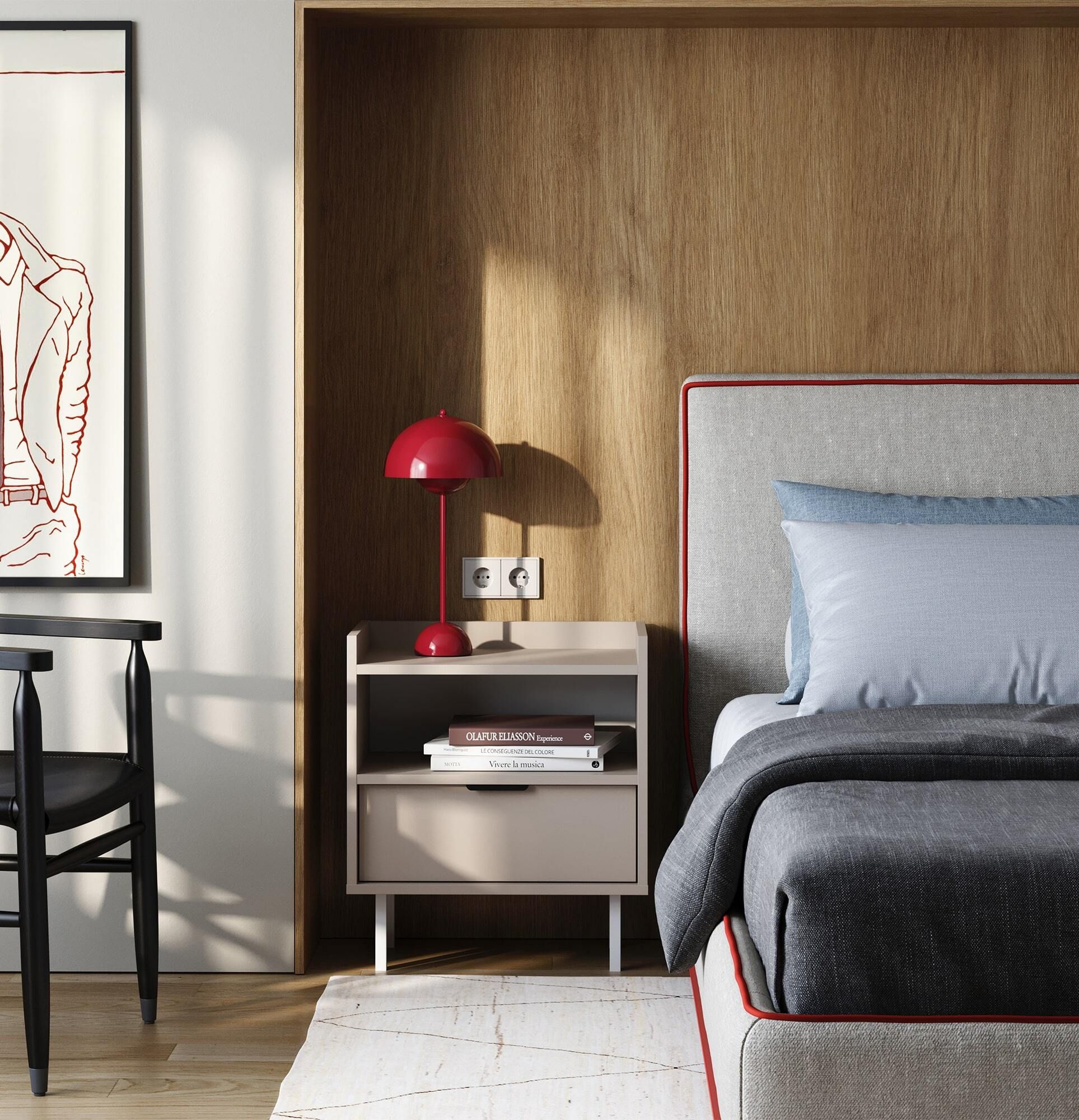 SIGI Nachttisch mit Regal und Schublade SNS04