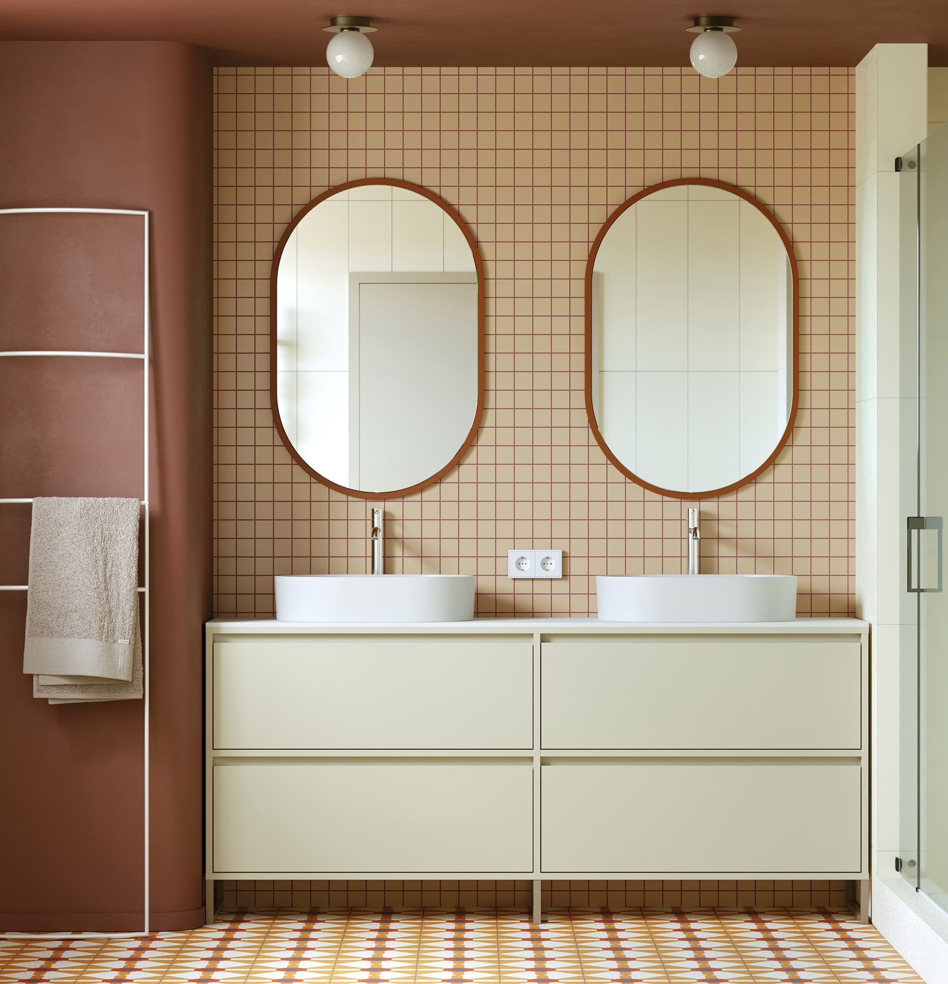 ODIS Schrank mit zwei Waschbecken OMNIRES O2U03
Farbe: Milky Way
Farbe der Beine: ODIS Steel Grey Beige
Waschbecken: OVO M+ Weiß glänzend OMNIRES
Wasserhahn: High Y Chrom OMNIRES
Arbeitsplatte: Weiß Crystal Sinter