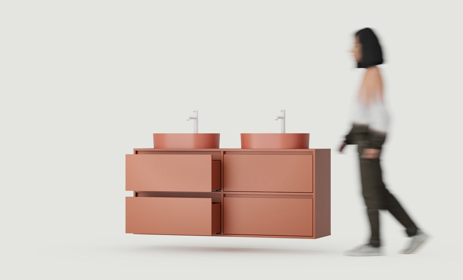 ODIS Schrank mit zwei Waschbecken OMNIRES wandmontiert WO2U03
Farbe: Feuriges Terrakotta
Waschbecken: OVO M+ Terracotta OMNIRES
Wasserhahn: Tall Y Weiß Matt OMNIRES
Arbeitsplatte: Ohne Arbeitsplatte