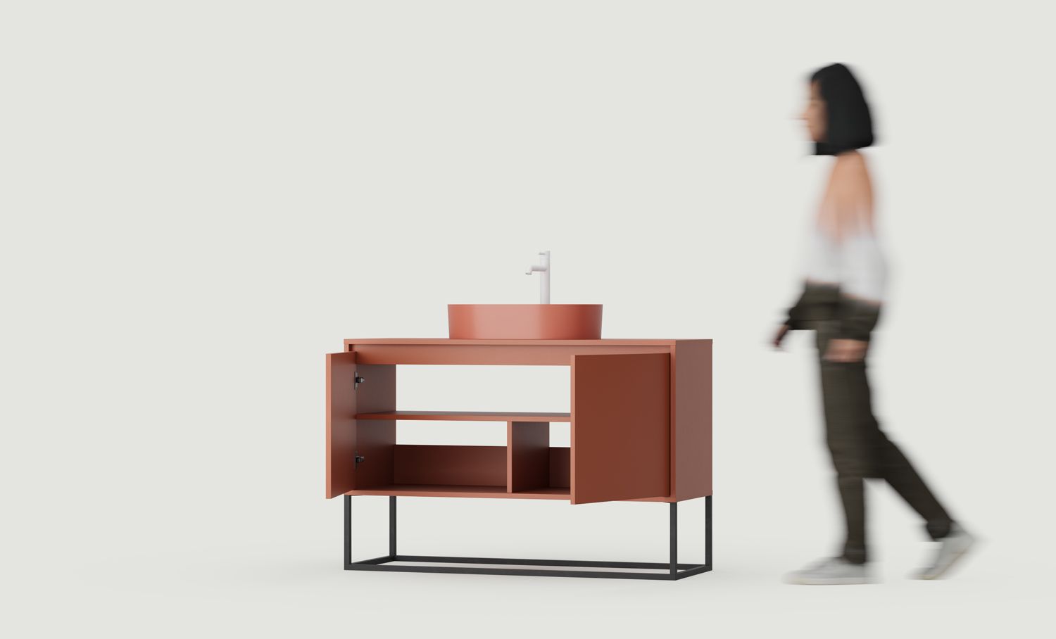 ODIS Schrank mit Waschbecken OMNIRES OU01
Farbe: Feuriges Terrakotta
Farbe der Beine: ODIS Steel Black
Waschbecken: OVO M+ Terracotta OMNIRES
Wasserhahn: Tall Y Weiß OMNIRES
Tischplatte: Ohne Tischplatte
