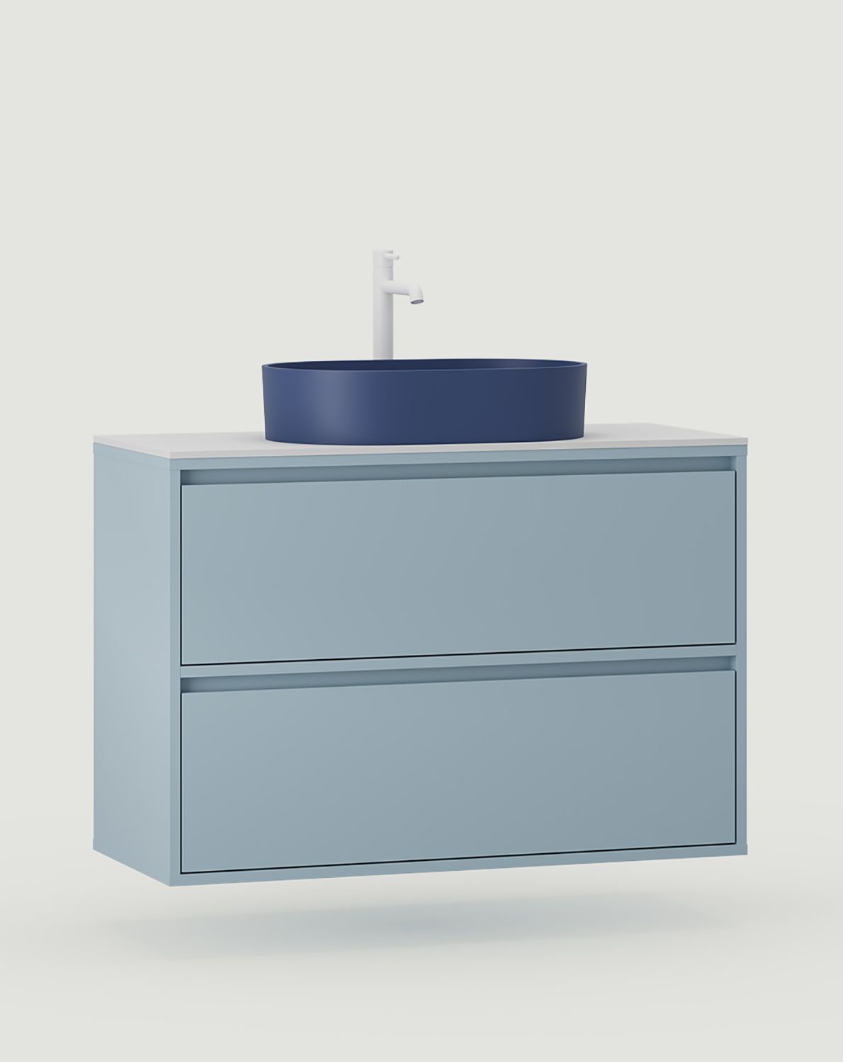 ODIS-Schrank mit OMNIRES-Waschtisch zur Wandmontage WOU02
Farbe: Taubenblau
Waschbecken: Shell M+ Mitternachtsblau OMNIRES
Wasserhahn: Tall Y Weiß Matt OMNIRES
Arbeitsplatte: White Crystal Sinter