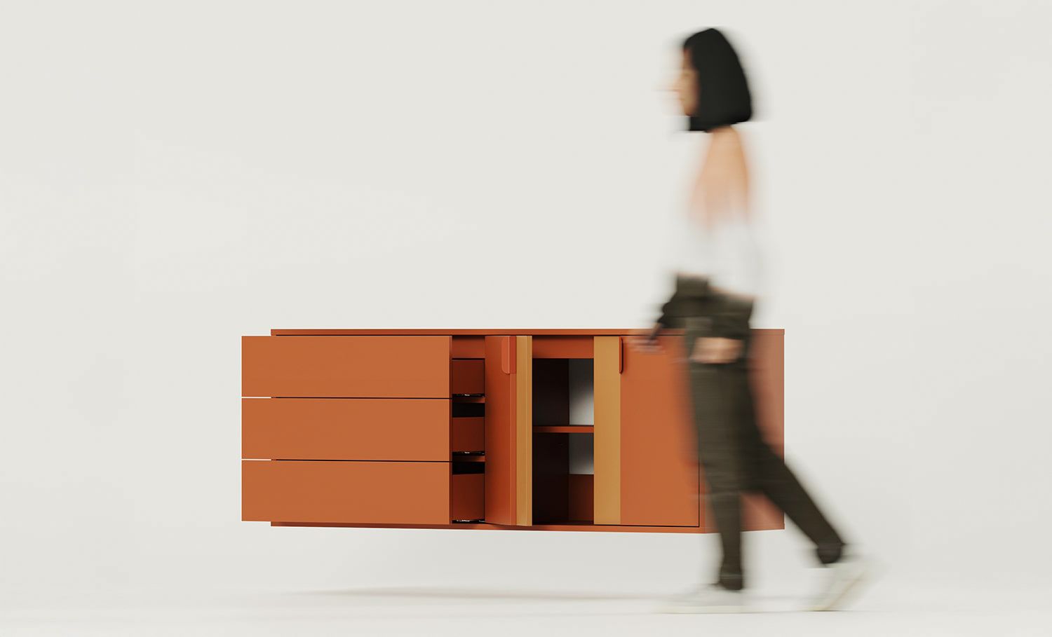LAYERS LAY77 Doppel-Waschtisch-Wandschrank
Farbe: Fiery Terracotta
Zweite Schicht Frontfarbe: Sahara Deep
Griff: Griff LAYERS 110 Fire Terracotta