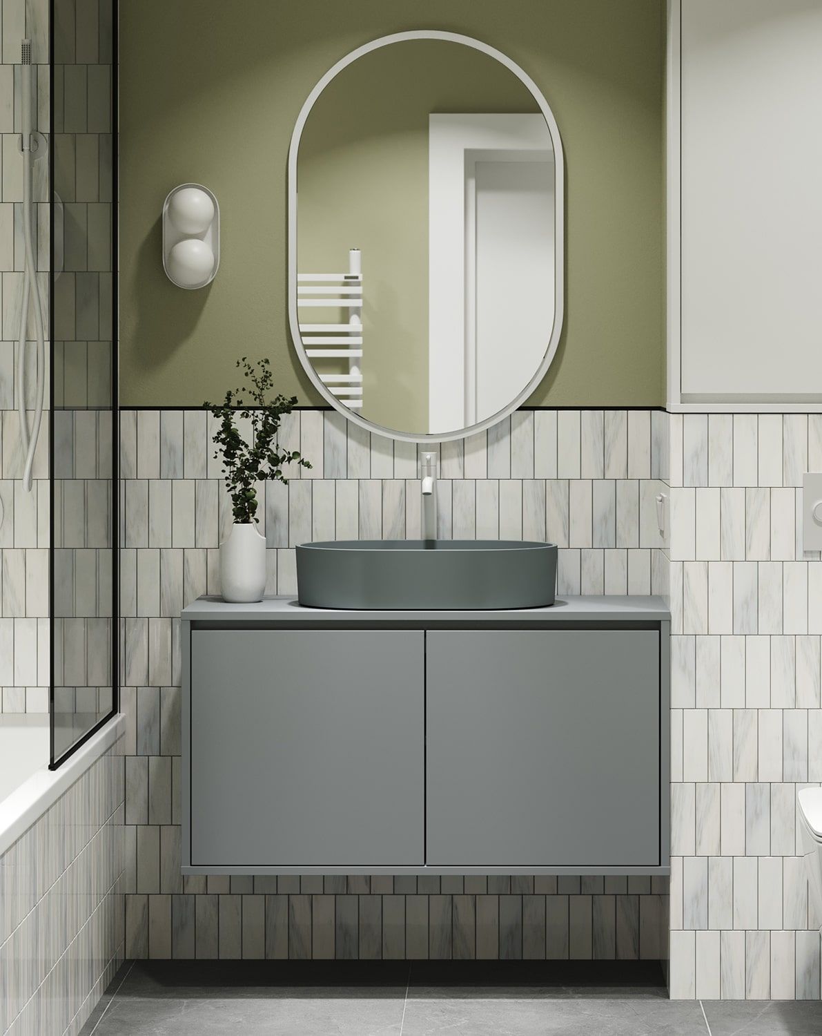 ODIS Wand-Waschtischschrank WOU01B
Farbe: Moondust
Waschbecken: OVO M+ Aschgrau OMNIRES
Wasserhahn: Tall Y Weiß Matt OMNIRES
Arbeitsplatte: Ohne Arbeitsplatte