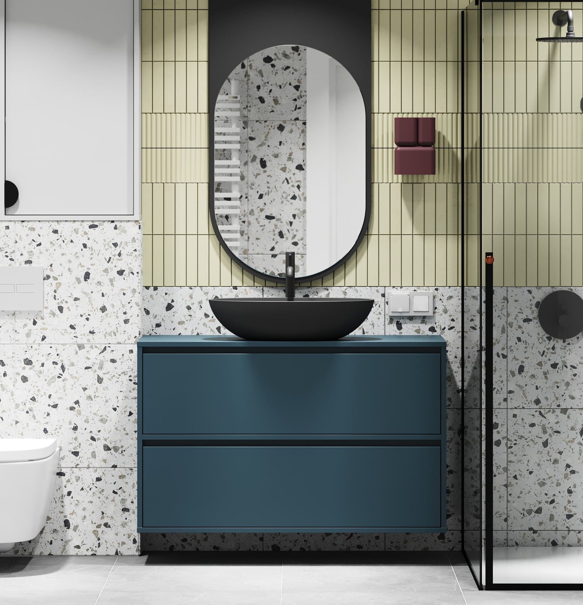 ODIS Waschtisch-Wandschrank WOU02B
Farbe: Night Sailing
Waschtisch: Shell M+ Black Mat OMNIRES
Wasserhahn: Tall Y Schwarz OMNIRES
Arbeitsplatte: Ohne Arbeitsplatte
