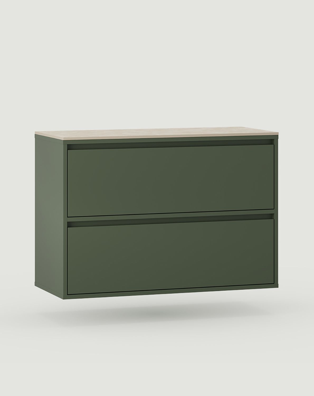 ODIS Wand-Waschtischschrank WOU02B
Farbe: Zypressengrün
Tischplatte: Cremefarbener gesinterter Onyx