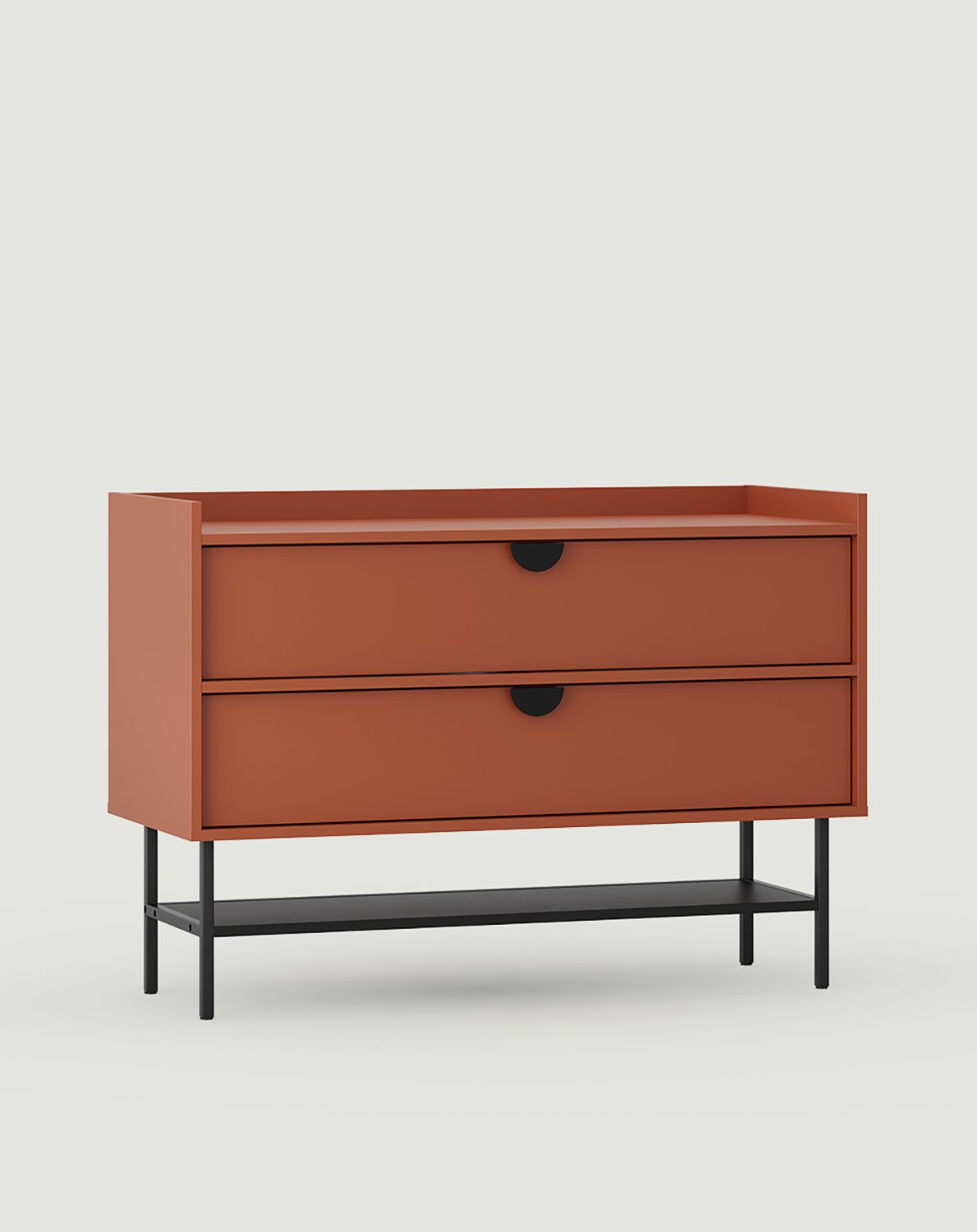 Waschtischunterschrank SIGI SU02B
Farbe: Feuriges Terrakotta
Bein: Schwarz
Griff: RIND-Griff Schwarz
