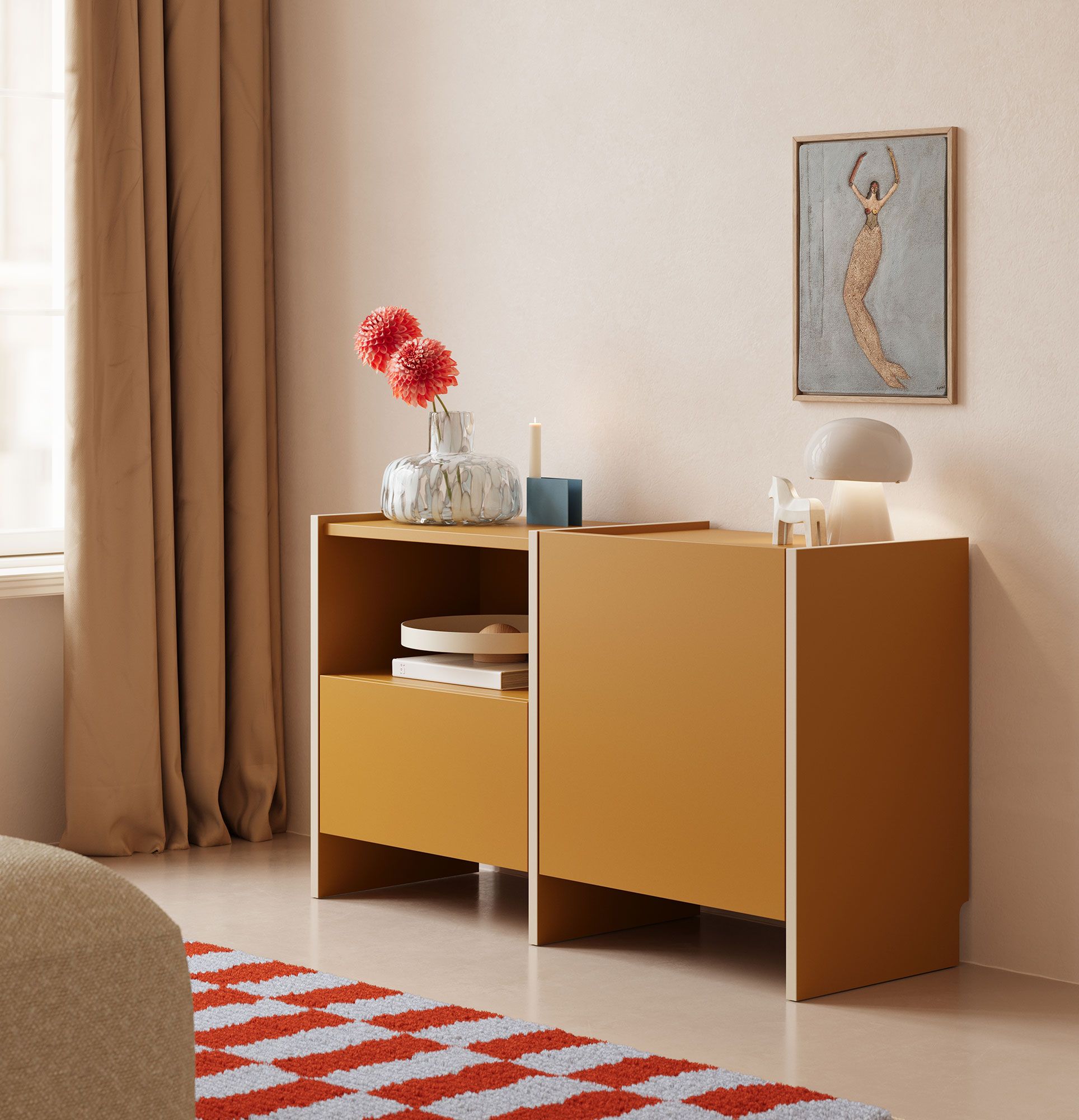 RTV-Schrank ASKA ASK11
Farbe: Senf Vintage
Furnier: Champagner Beige