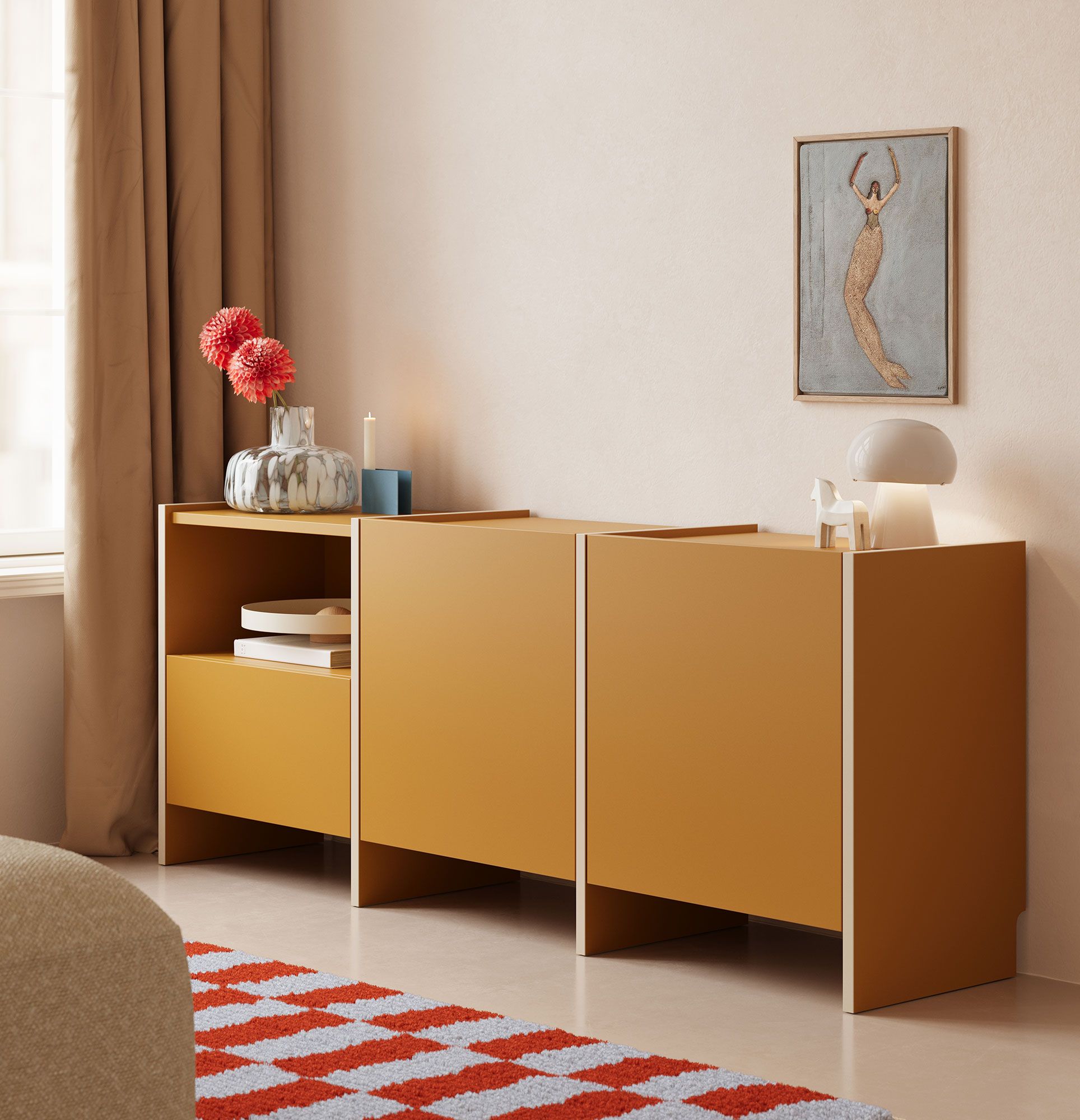 RTV-Schrank ASKA ASK15
Farbe: Senf Vintage
Furnier: Champagner Beige
                            
                            