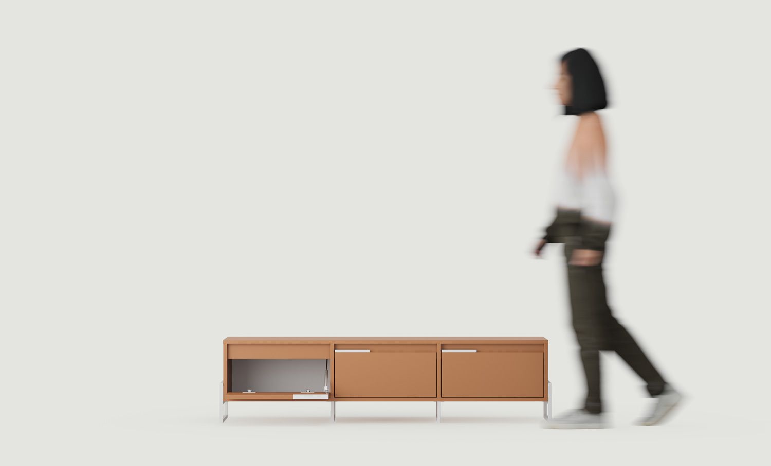 INEA RTV-Schrank IN3
Farbe: Sahara Deep
Farbe der Beine und Griffe: Stahl Inea Milky Way