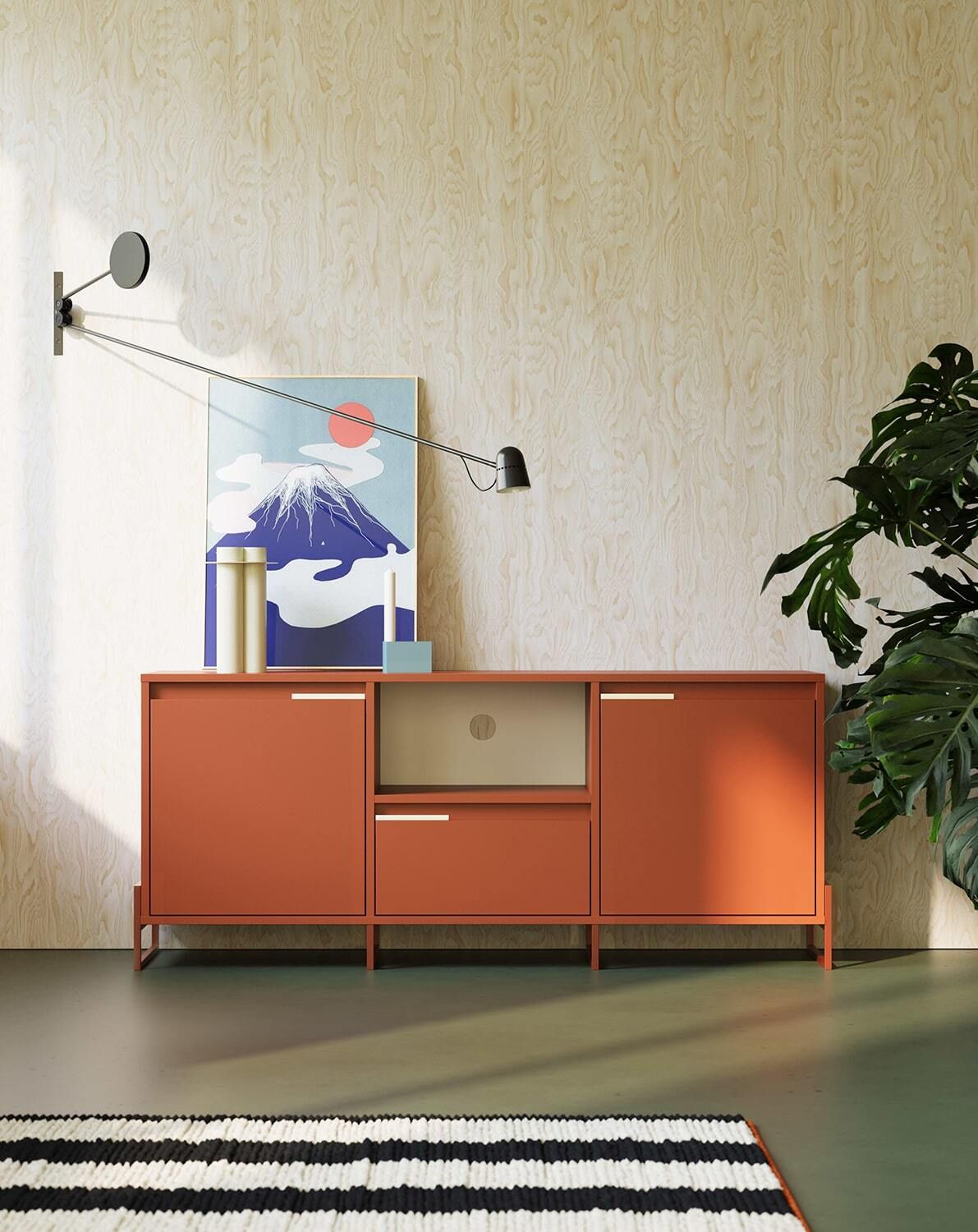 INEA RTV-Schrank ITV3S
Farbe: Feuriges Terrakotta
Farbe des Griffs:  Milky Way Stahl
Farbe der Beine: Inea Steel Fiery Terracotta