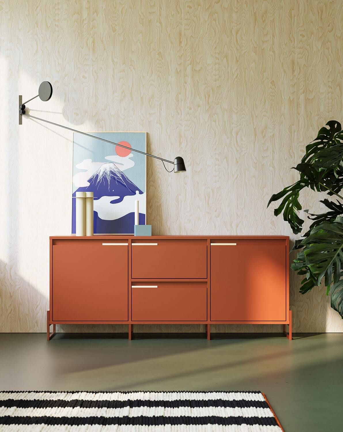 INEA RTV-Schrank ITV3S
Farbe: Feuriges Terrakotta
Farbe des Griffs:  Milky Way Stahl
Farbe der Beine: Inea Steel Fiery Terracotta
                            