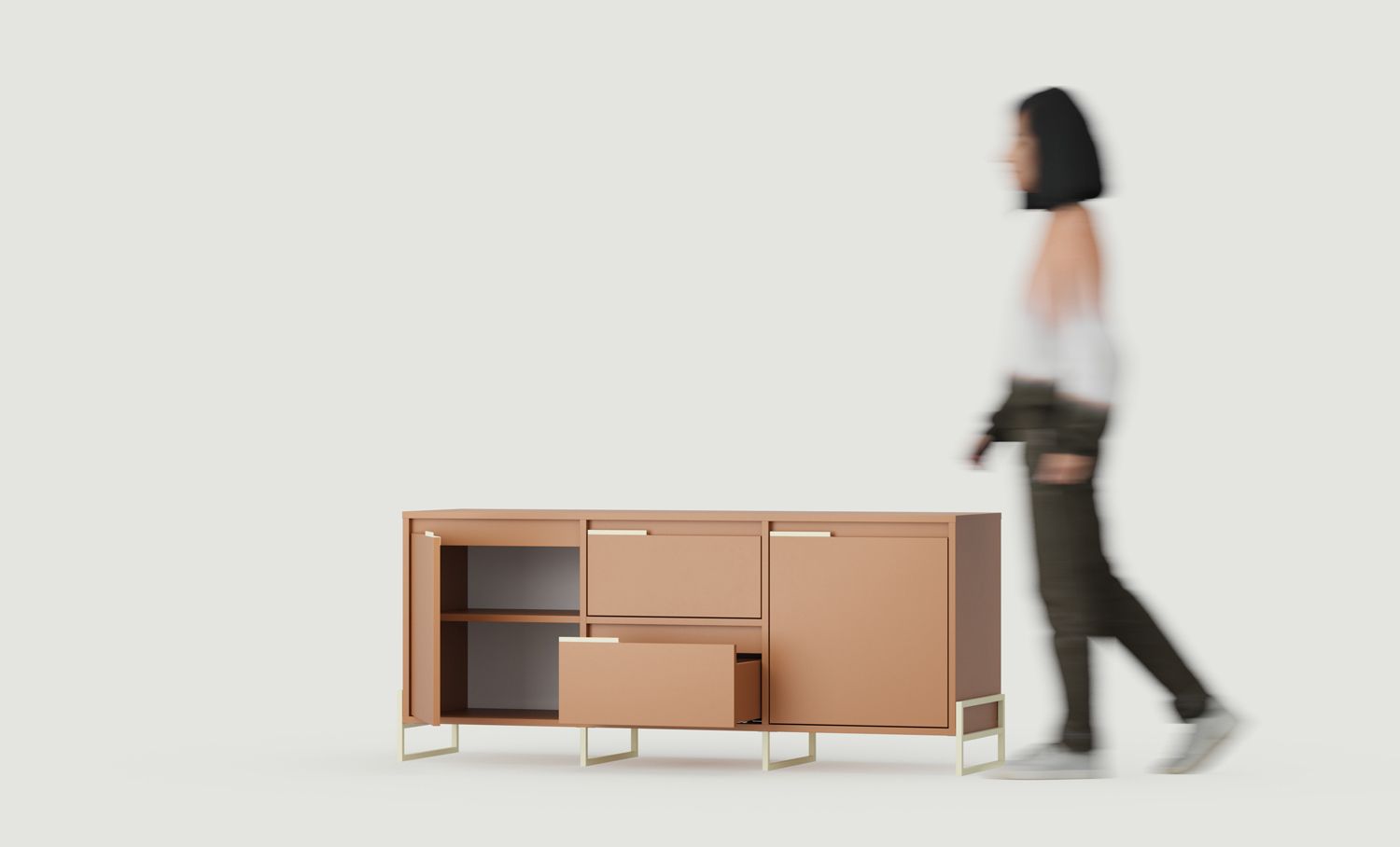 INEA RTV-Schrank ITV3S
Farbe: Sahara Deep
Farbe der Beine und Griffe: Stahl Inea Milky Way

