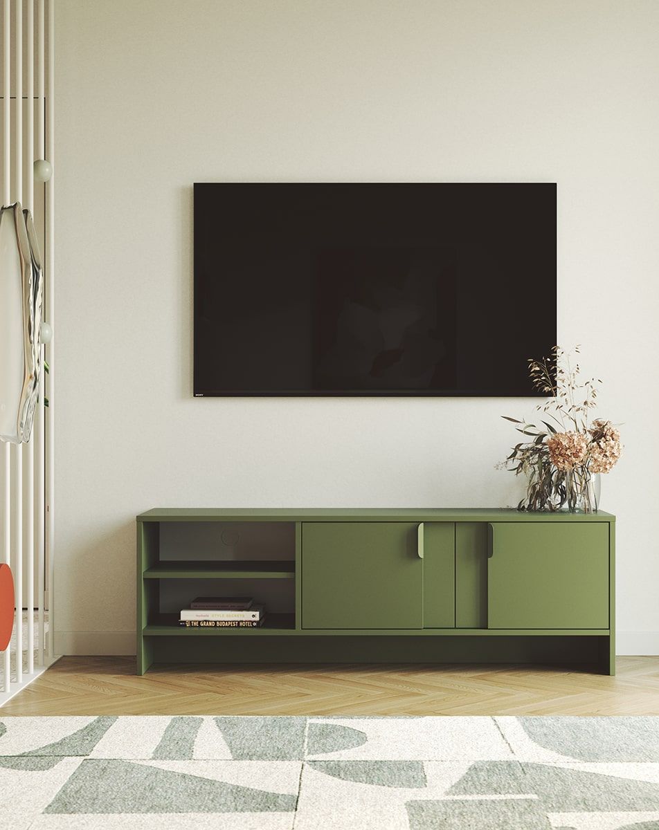 LAYERS RTV-Schrank LAY02
Farbe: Zypressengrün
Farbe der zweiten Schicht der Vorderseite: Zypressengrün
Griff: Griff LAYERS 110 Zypressengrün