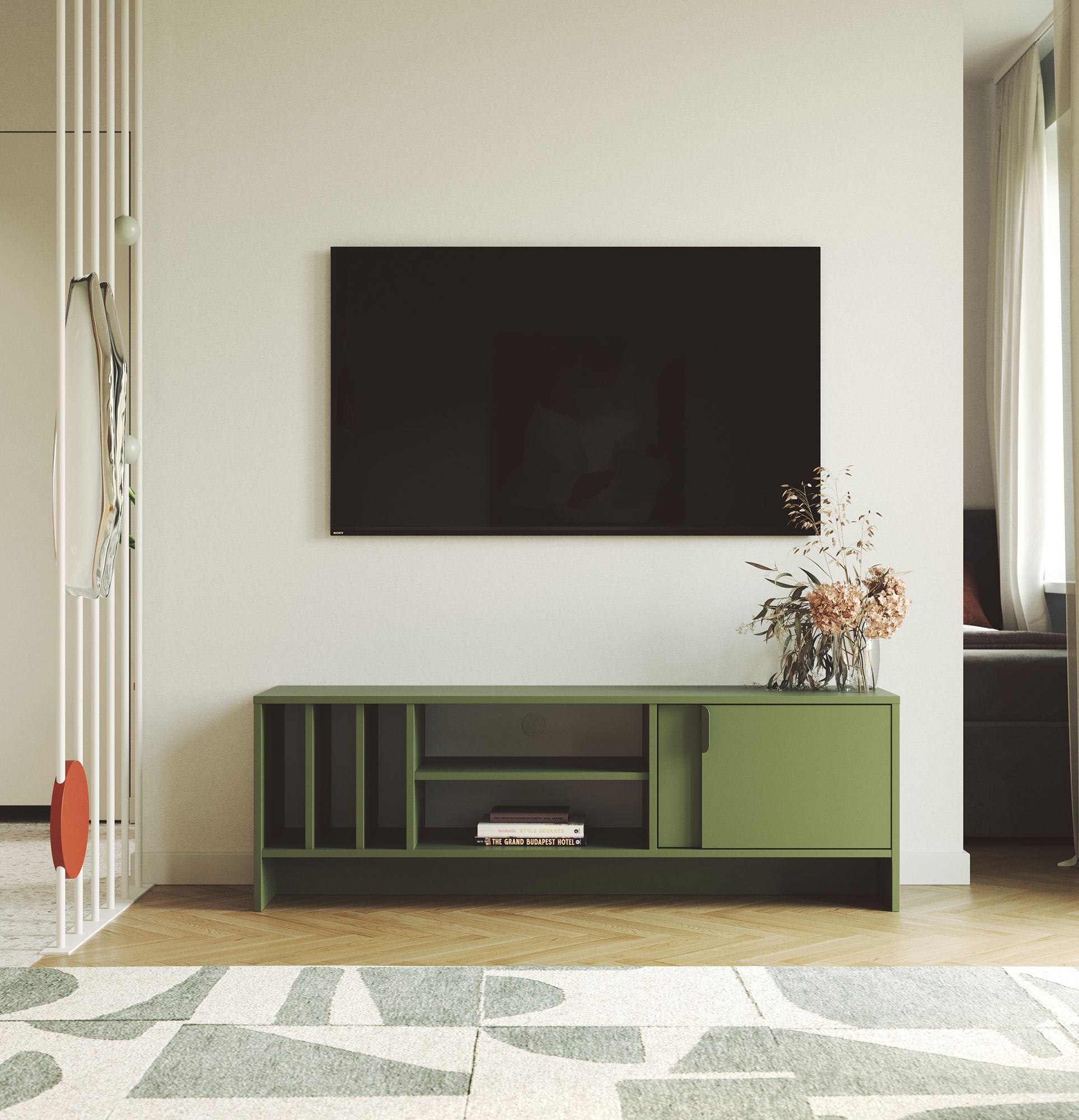 LAYERS RTV-Vinylschrank LAY07
Farbe: Zypressengrün
Farbe der zweiten Schicht der Vorderseite: Zypressengrün
Griff: LAYERS 110 Griff Cypress grün