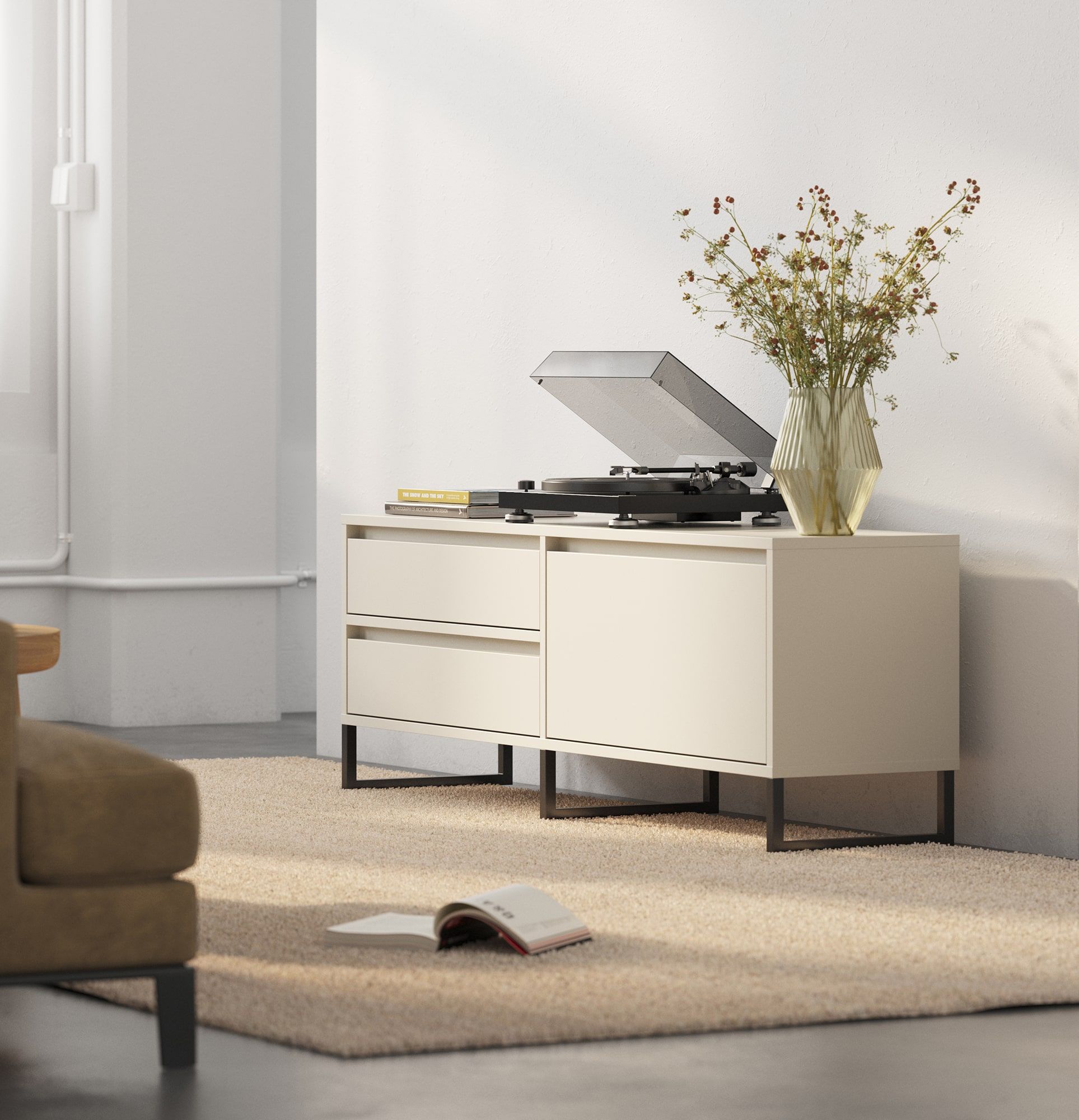 RTV-Schrank ODIS BTV1S
Farbe: Champagner Beige
Farbe des Fußes: Bein Schwarz
                            
