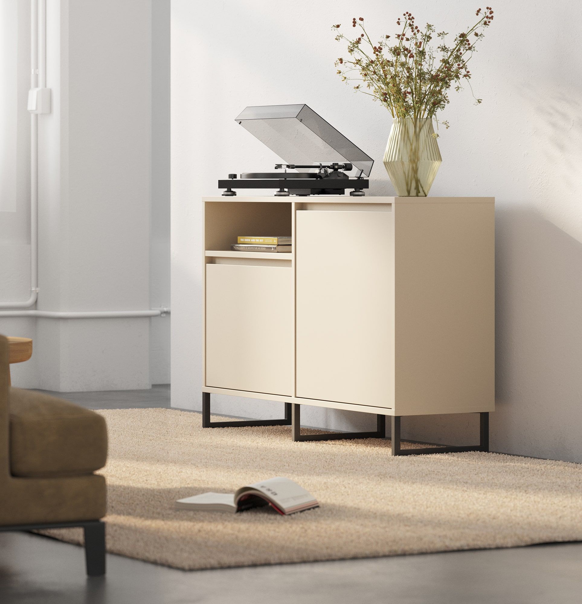 RTV-Schrank ODIS BTV2
Farbe: Champagner Beige
Farbe des Fußes: Bein Schwarz
                            