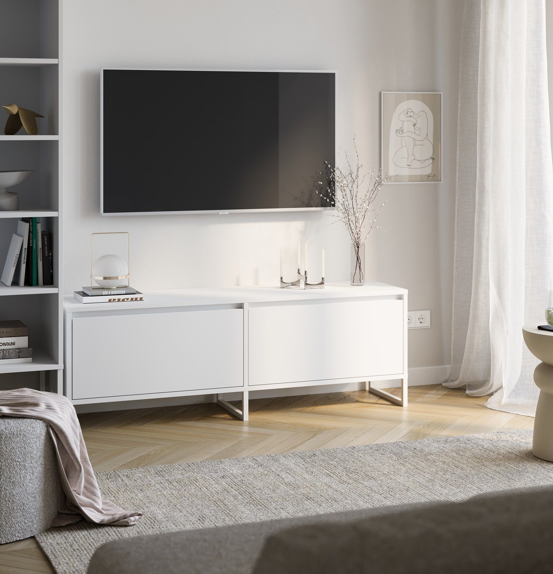 ODIS BTV2K RTV-Schrank
Farbe: Porzellan Weiß
Farbe des Fußes: Weiß
                            