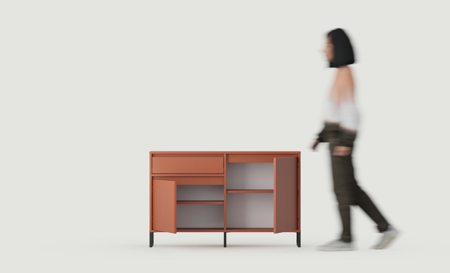 ODIS BTV2S RTV-Schrank
Farbe: Feuriges Terrakotta
Farbe der Beine: Bein Schwarz
                            