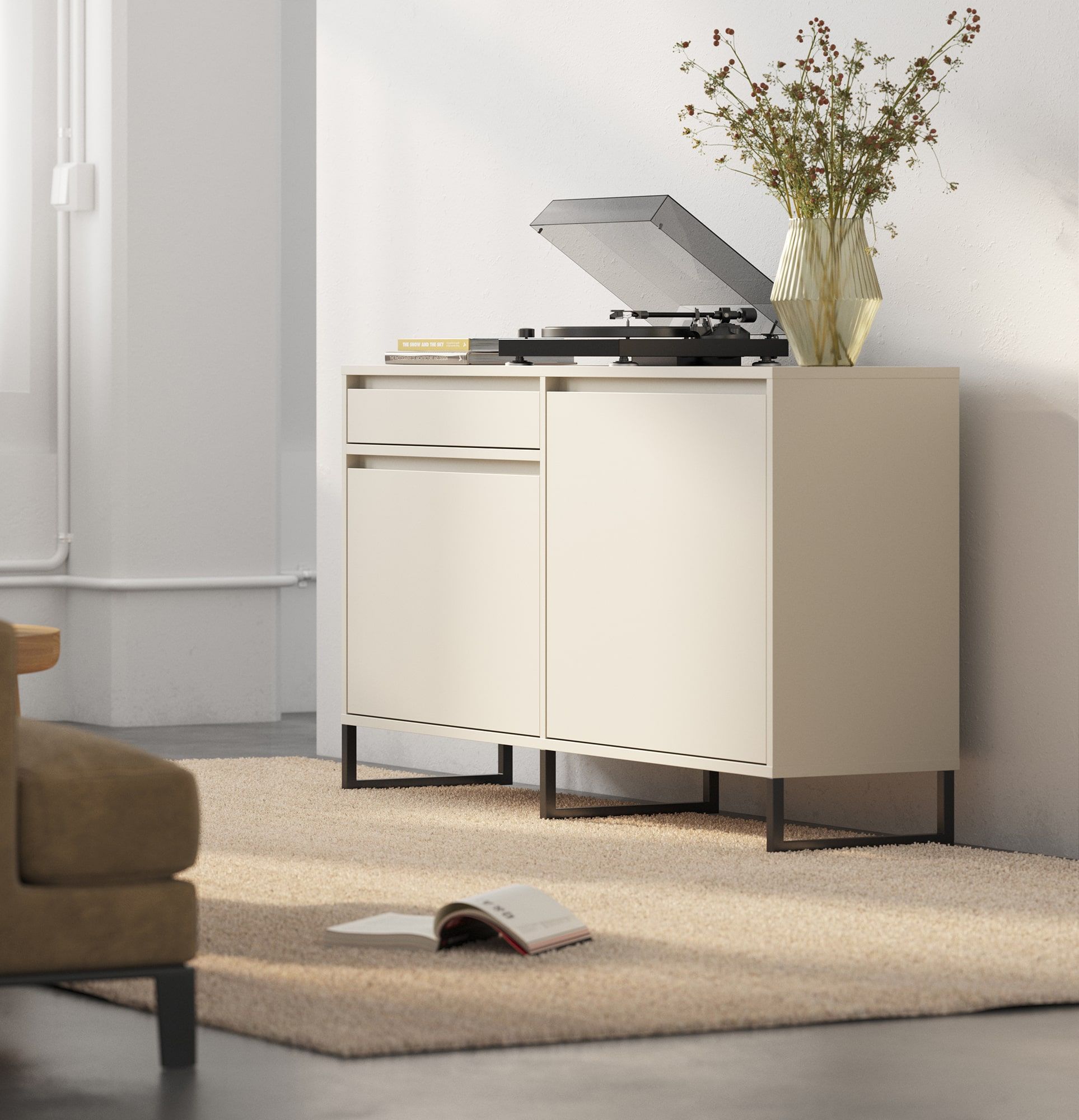 RTV-Schrank ODIS BTV2S
Farbe: Champagner Beige
Farbe des Fußes: Bein Schwarz
                            