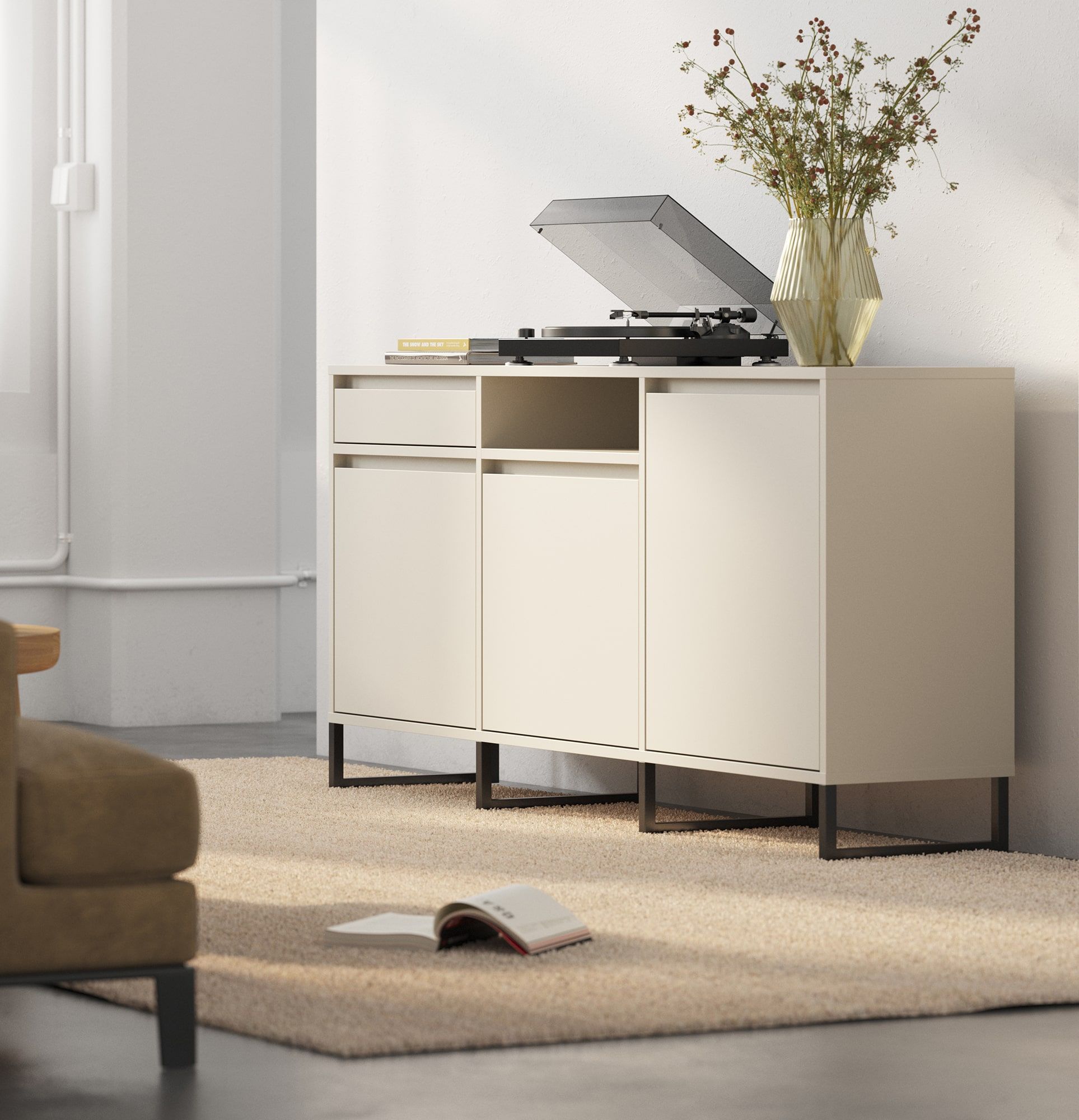 RTV-Schrank ODIS BTV3S
Farbe: Champagner Beige
Farbe des Fußes: Bein Schwarz
                            