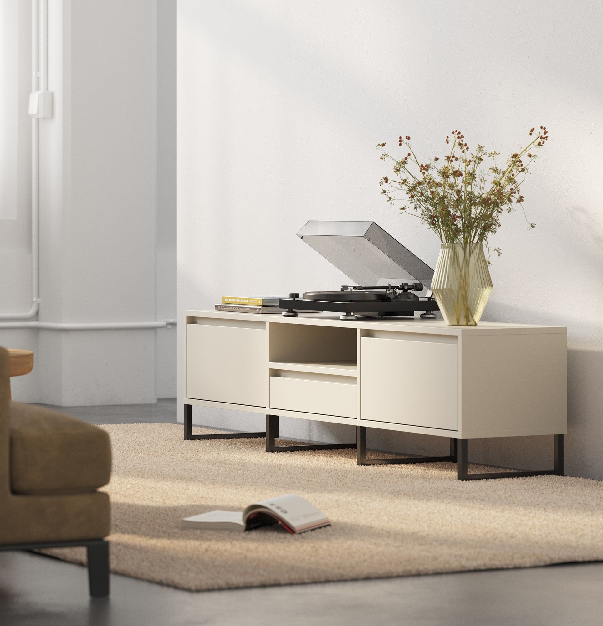 RTV-Schrank ODIS BTV4
Farbe: Champagner Beige
Farbe des Fußes: Bein Schwarz
                            