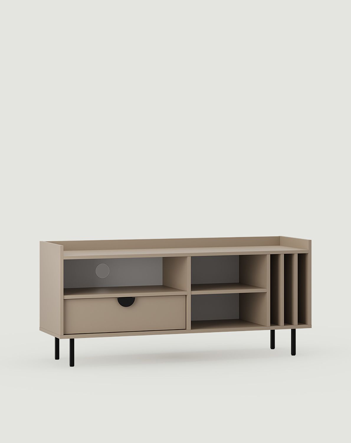 SIGI Vinyl-RTV-Schrank STV1SW
Farbe: Esche Lehm
Bein: Schwarz
Griff: RIND-Griff Schwarz