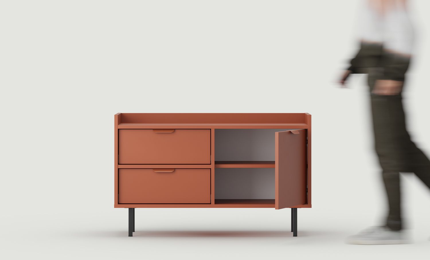 RTV-Schrank SIGI S2TV2S
Farbe: Feuriges Terrakotta
Bein: Schwarz
Griff: LAYERS 110 Flamme Terracotta