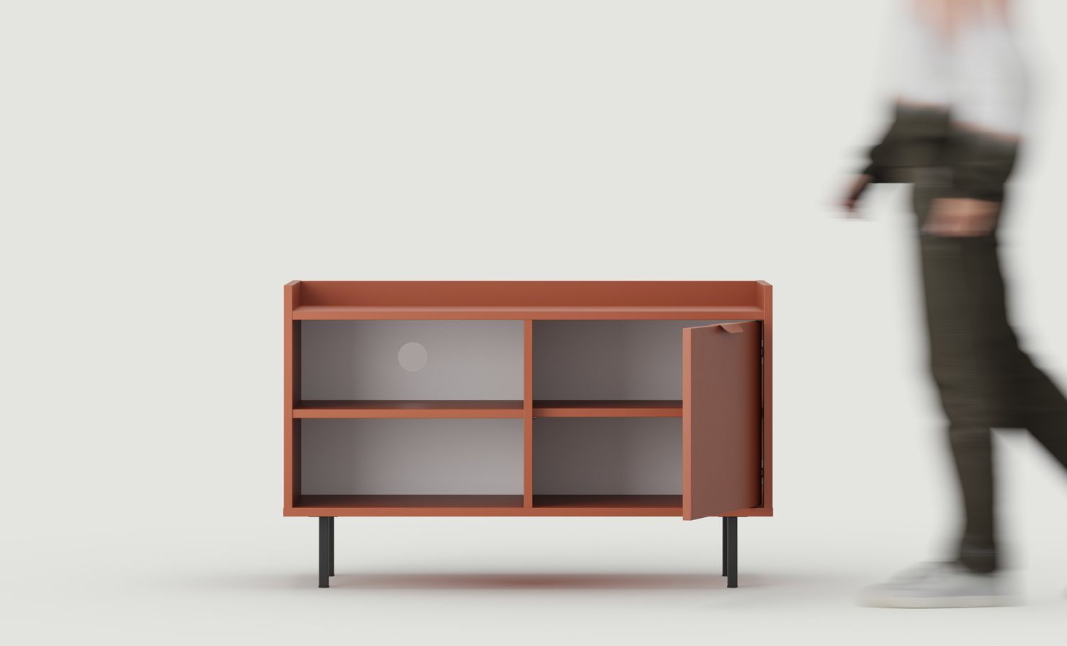 RTV-Schrank SIGI S2TV3
Farbe: Feuriges Terrakotta
Bein: Schwarz
Griff: LAYERS 110 Flamme Terrakotta