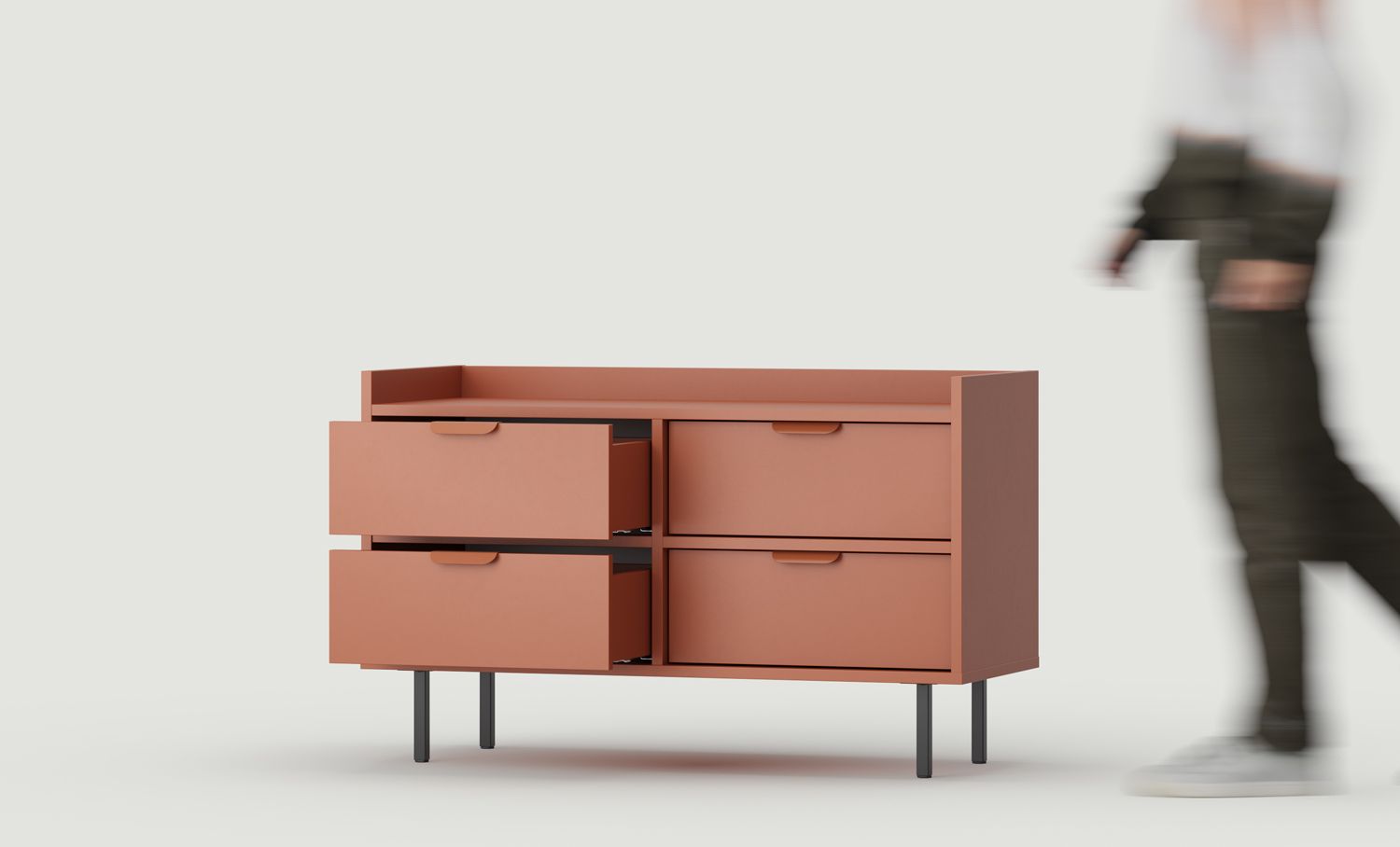 RTV-Schrank SIGI S2TV4S
Farbe: Feuriges Terrakotta
Bein: Schwarz
Griff: LAYERS 110 Flamme Terracotta