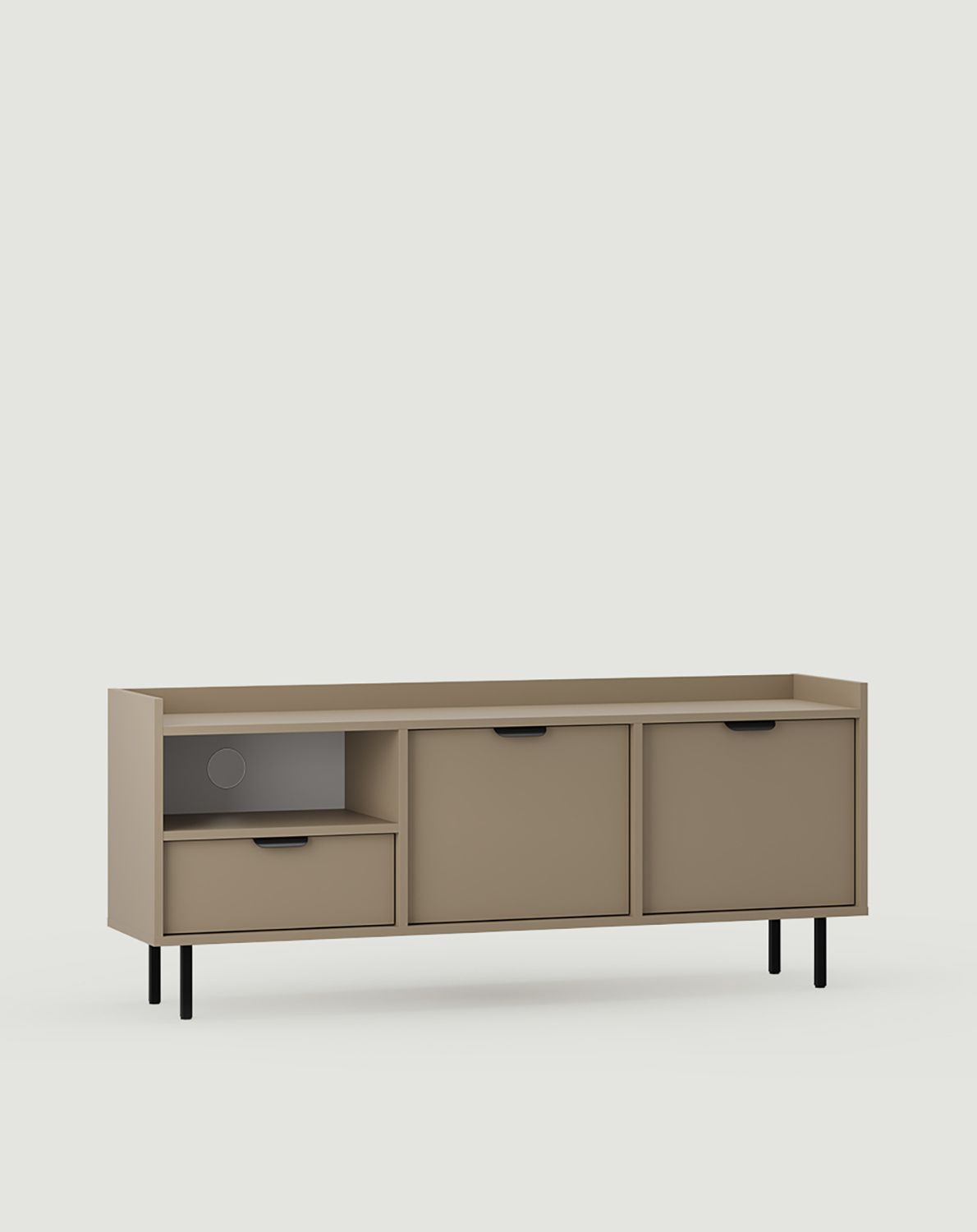 RTV-Schrank SIGI STV1
Farbe: Cappuccino
Bein: Schwarz
Griff: Kantengriff LAYERS 110 Schwarz Onyx