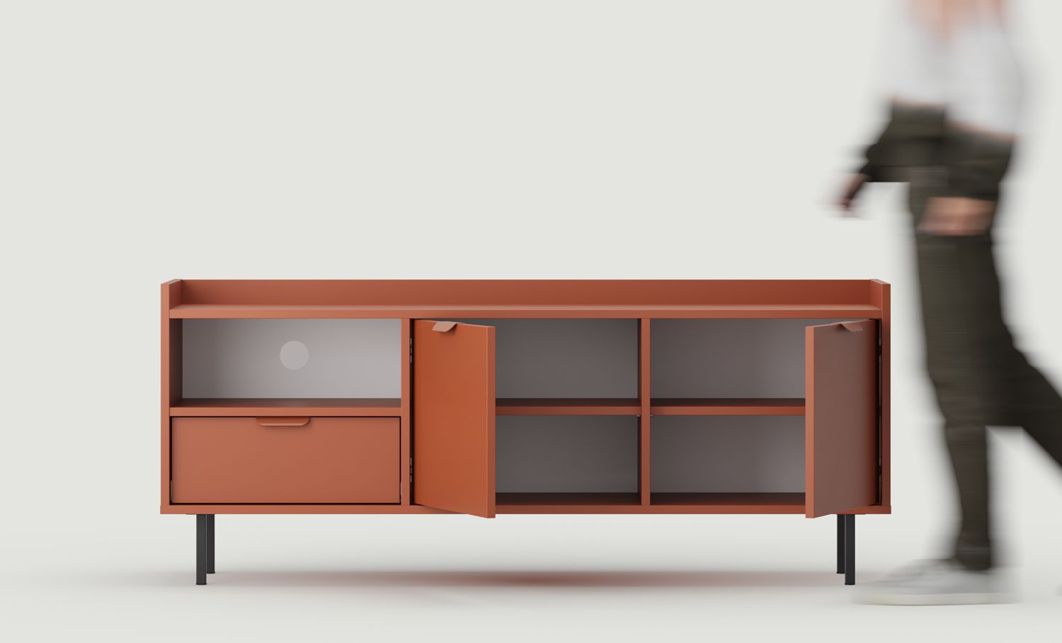 RTV SIGI STV1 Schrank
Farbe: Feuriges Terrakotta
Bein: Schwarz
Griff: LAYERS 110 Feuer-Terrakotta