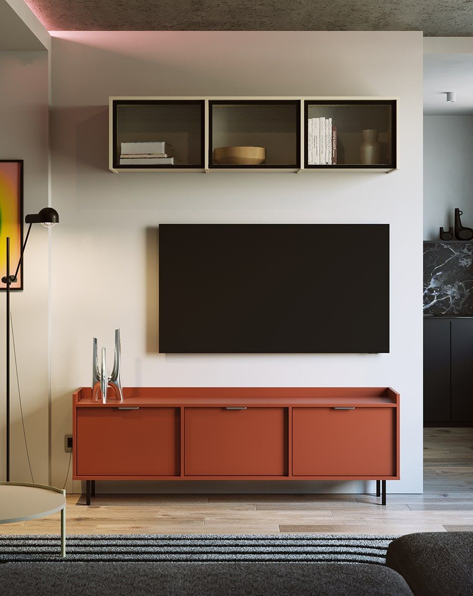 RTV SIGI STV3K Schrank
Farbe: Feuriges Terrakotta
Bein: Schwarz
Griff: LING Silber