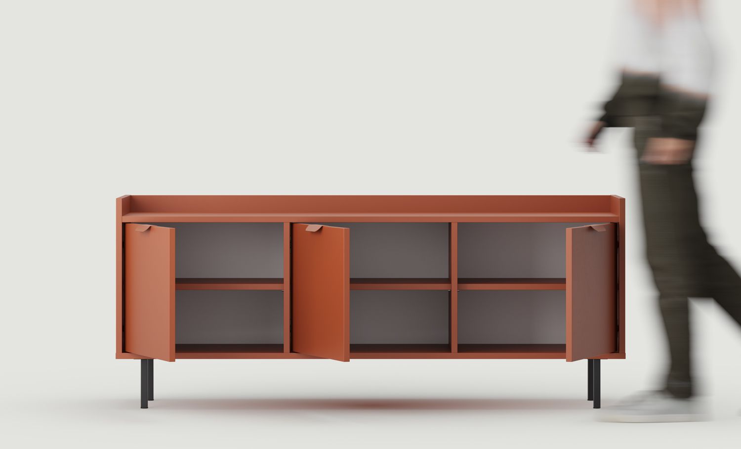 RTV-Schrank SIGI STV3K
Farbe: Feuriges Terrakotta
Bein: Schwarz
Griff: LAYERS 110 Flamme Terrakotta