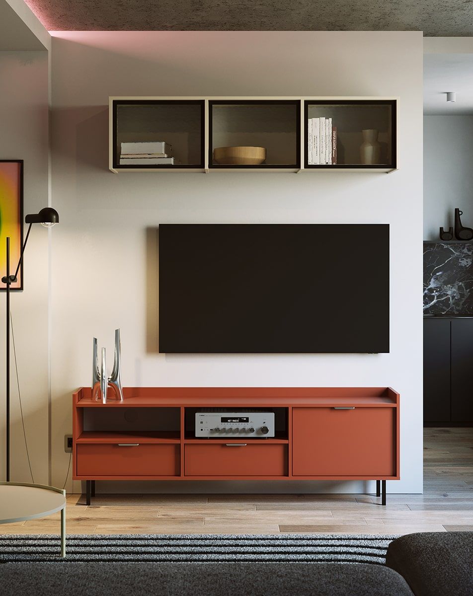 RTV SIGI STV5 Schrank
Farbe: Feuriges Terrakotta
Bein: Schwarz
Griff: LING Silber