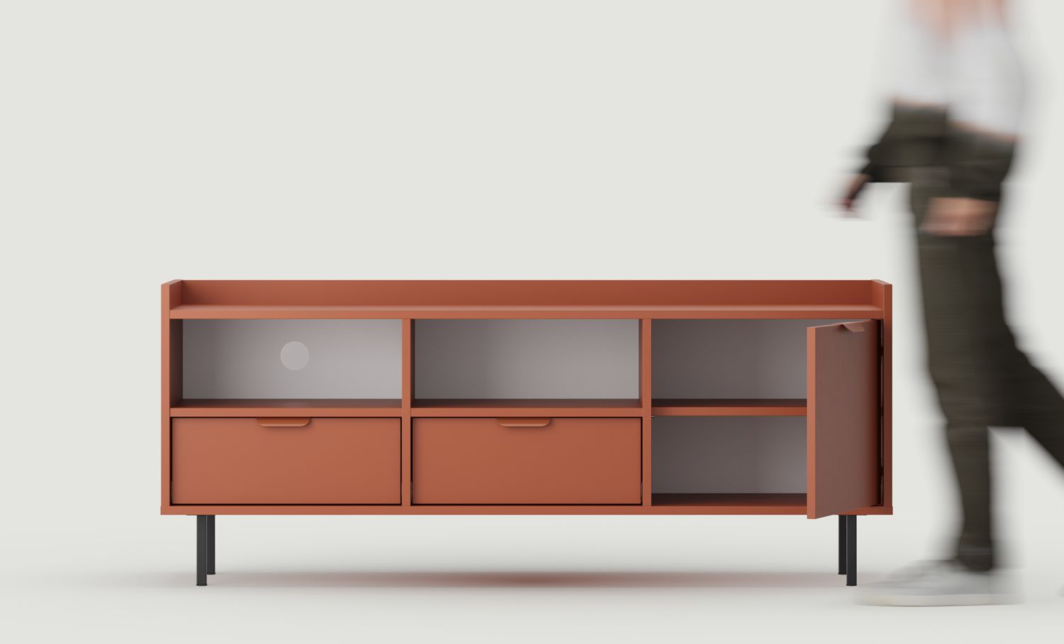 RTV SIGI STV5 Schrank
Farbe: Feuriges Terrakotta
Bein: Schwarz
Griff: LAYERS 110 Feuer-Terrakotta