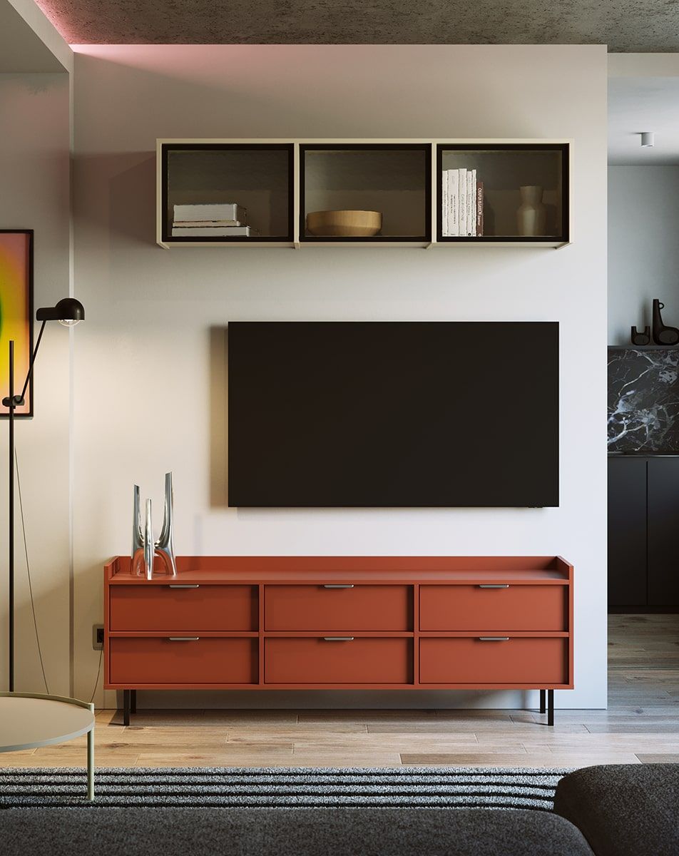 RTV SIGI STV6S Schrank
Farbe: Feuriges Terrakotta
Bein: Schwarz
Griff: LING Silber