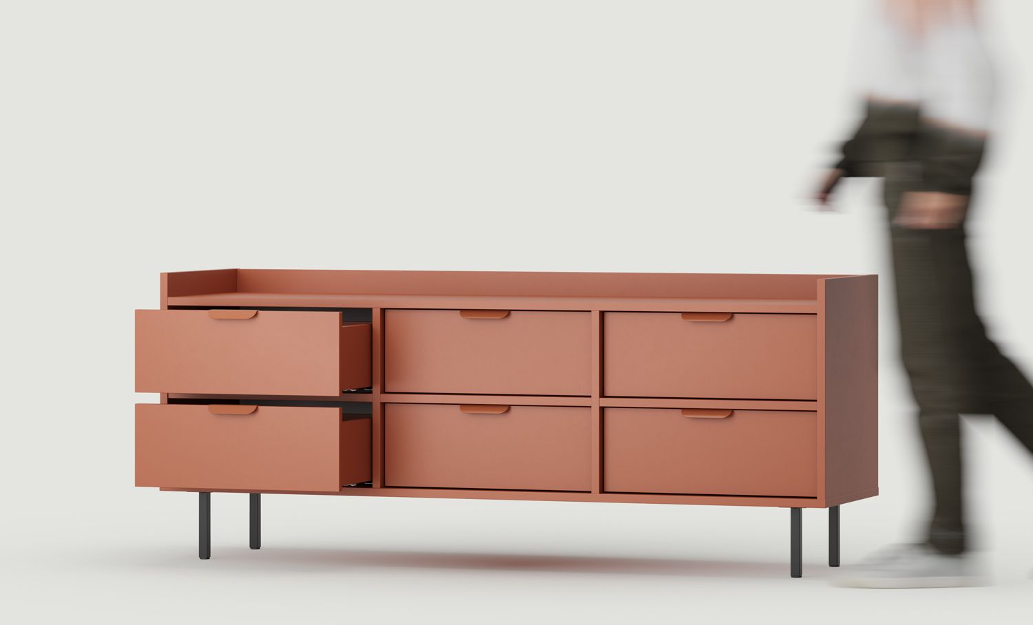 RTV SIGI STV6S Schrank
Farbe: Feuriges Terrakotta
Bein: Schwarz
Griff: LAYERS 110 Feuer-Terrakotta
