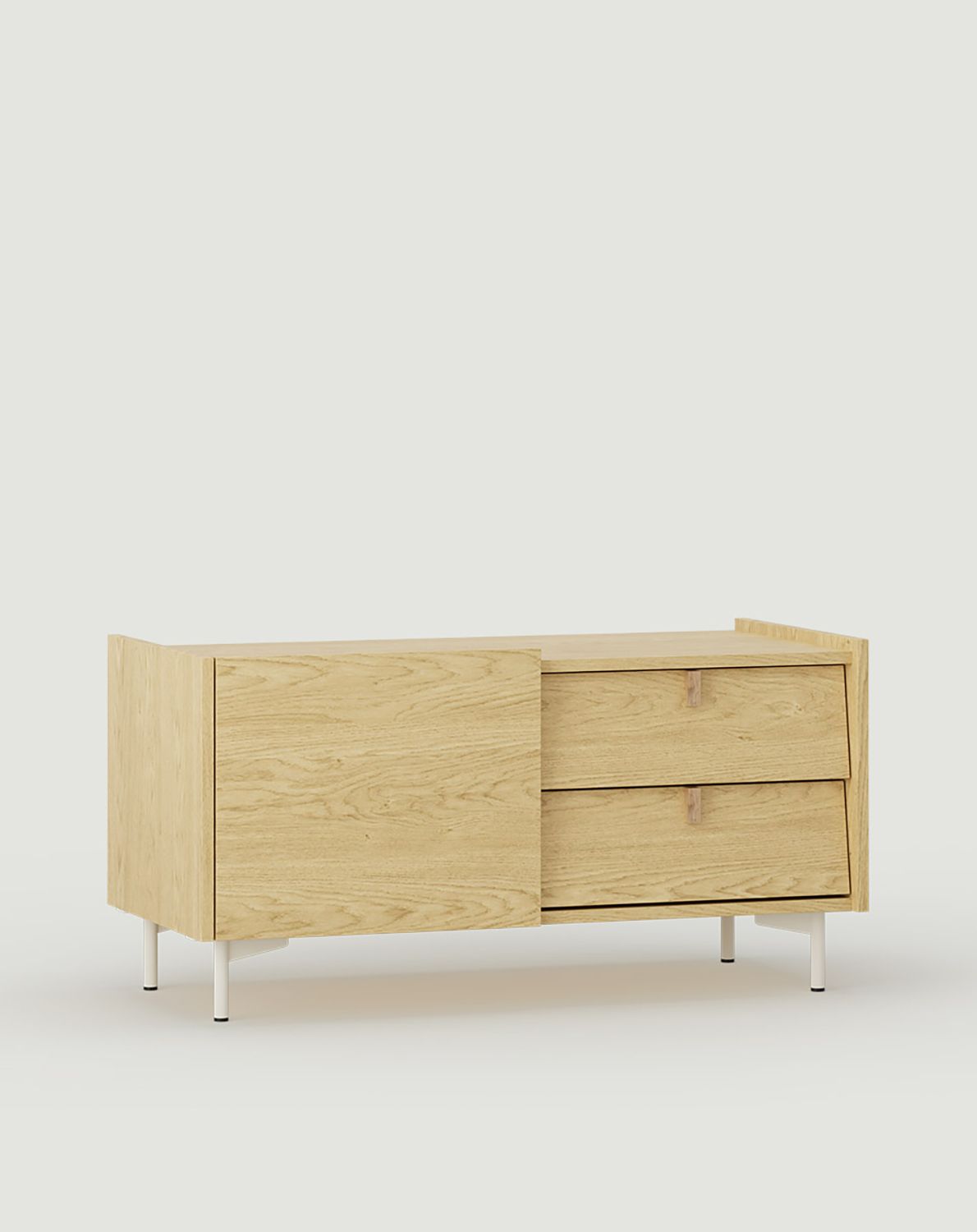 RTV SKRA SKR03 Schrank
Farbe: Baltische Eiche
Bein: Milky Way
Griff: Holzkeil