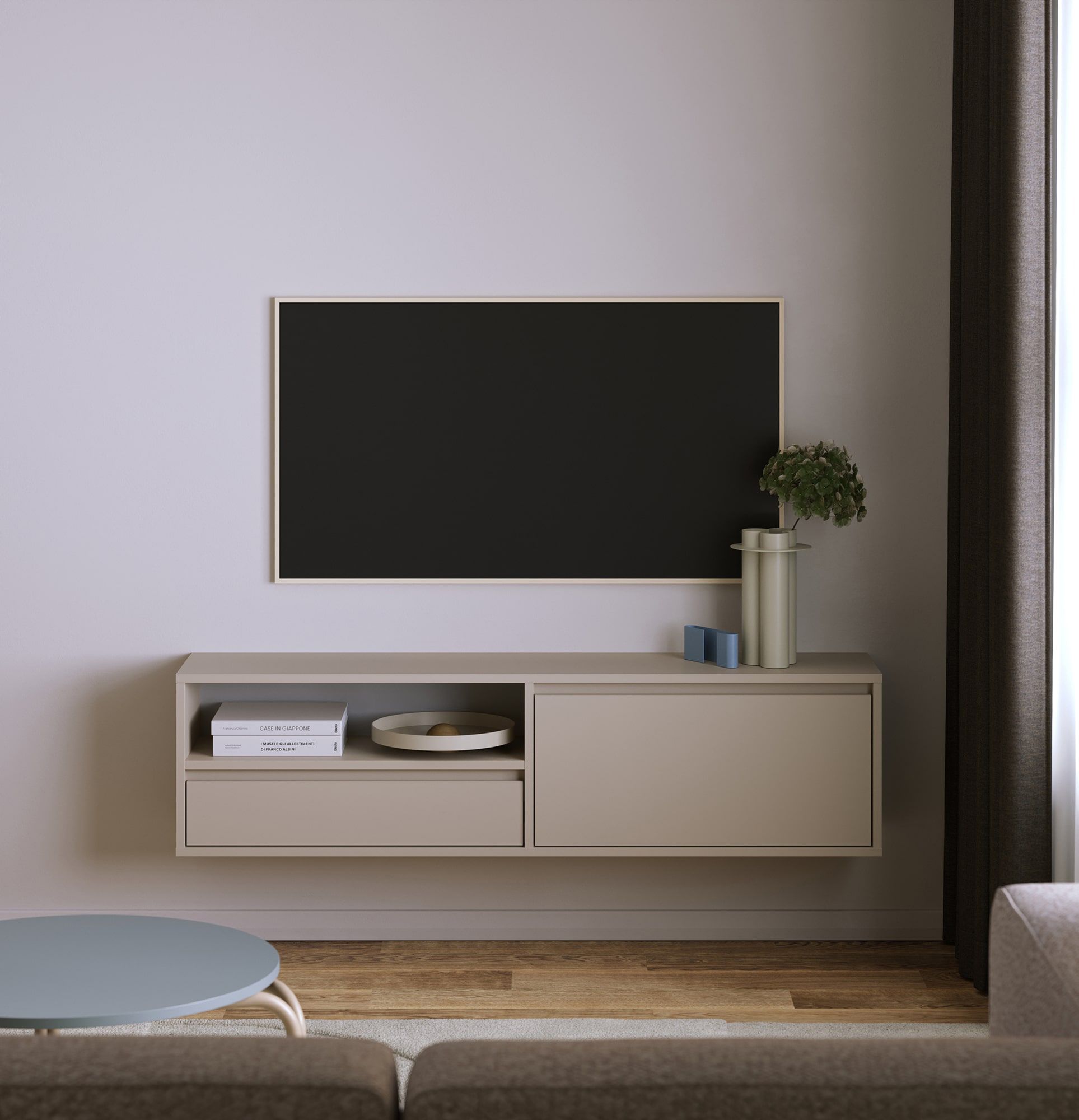 UBBE WTV1 wandmontierter RTV-Schrank
Farbe: Champagner-Beige
                            