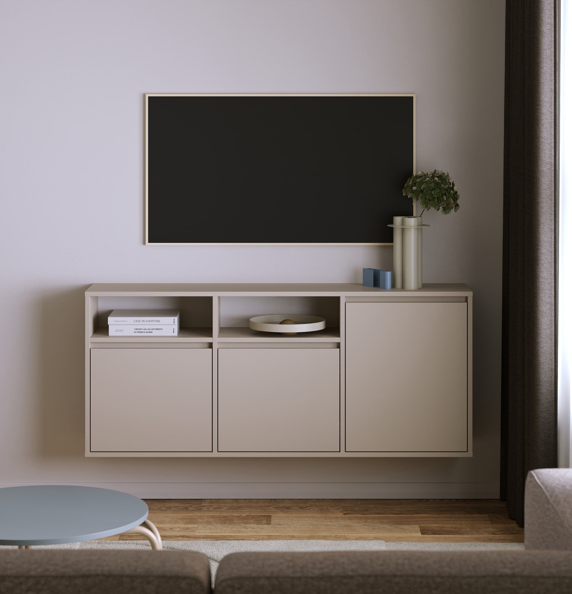 UBBE WTV3 wandmontierter RTV-Schrank
Farbe: Champagner-Beige
                            