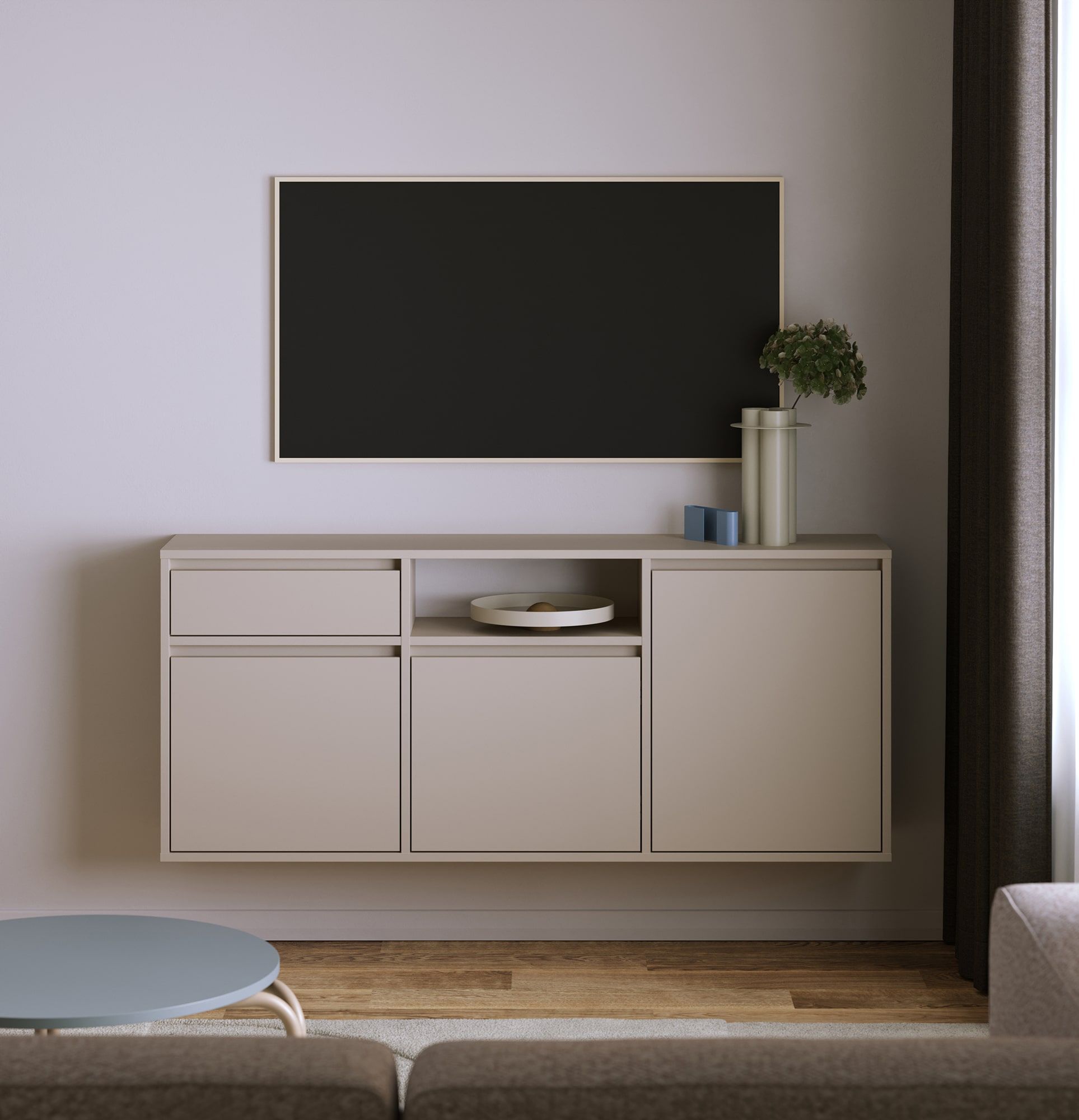 UBBE WTV3S RTV-Wandschrank
Farbe: Champagner-Beige
                            
