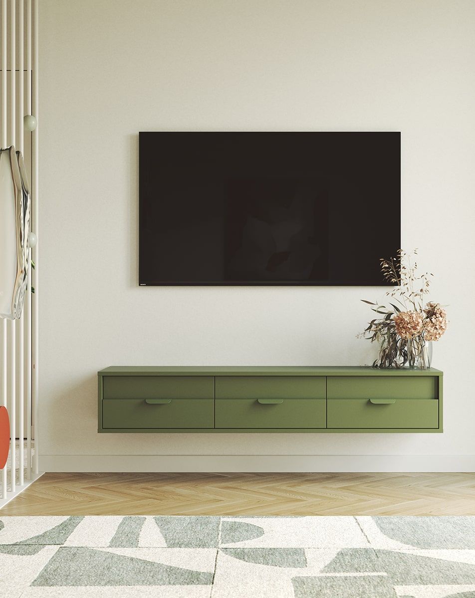 LAYERS wandmontierter RTV-Schrank LAY06
Farbe: Zypressengrün
Farbe der zweiten Schicht vorne: Cypress grün
Griff: Griff LAYERS 110 Zypressengrün